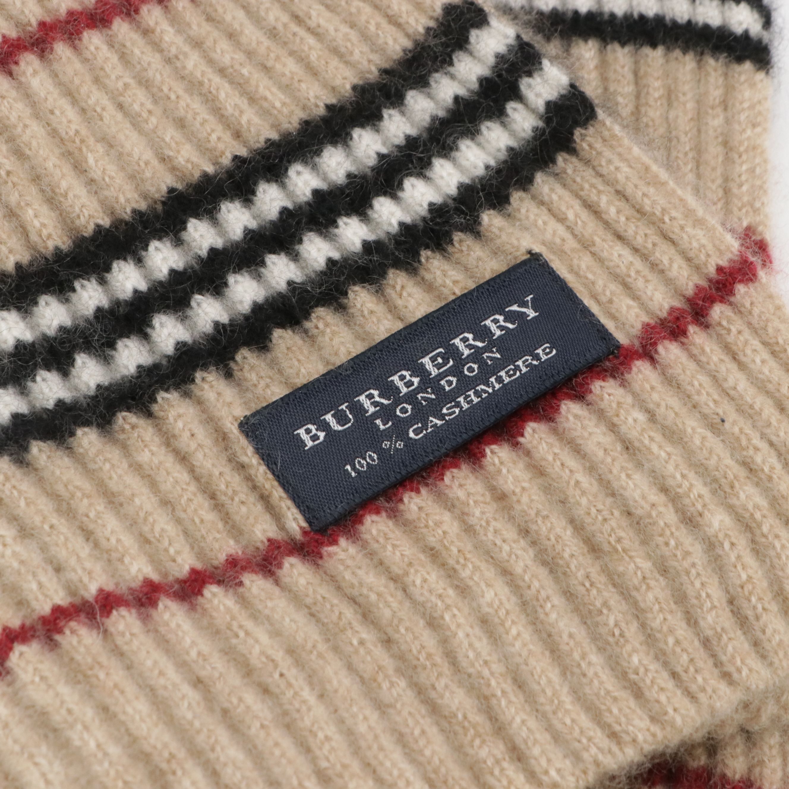 Burberry London Stripe Pattern Muffler Scarf in Cashmere Rib Knit