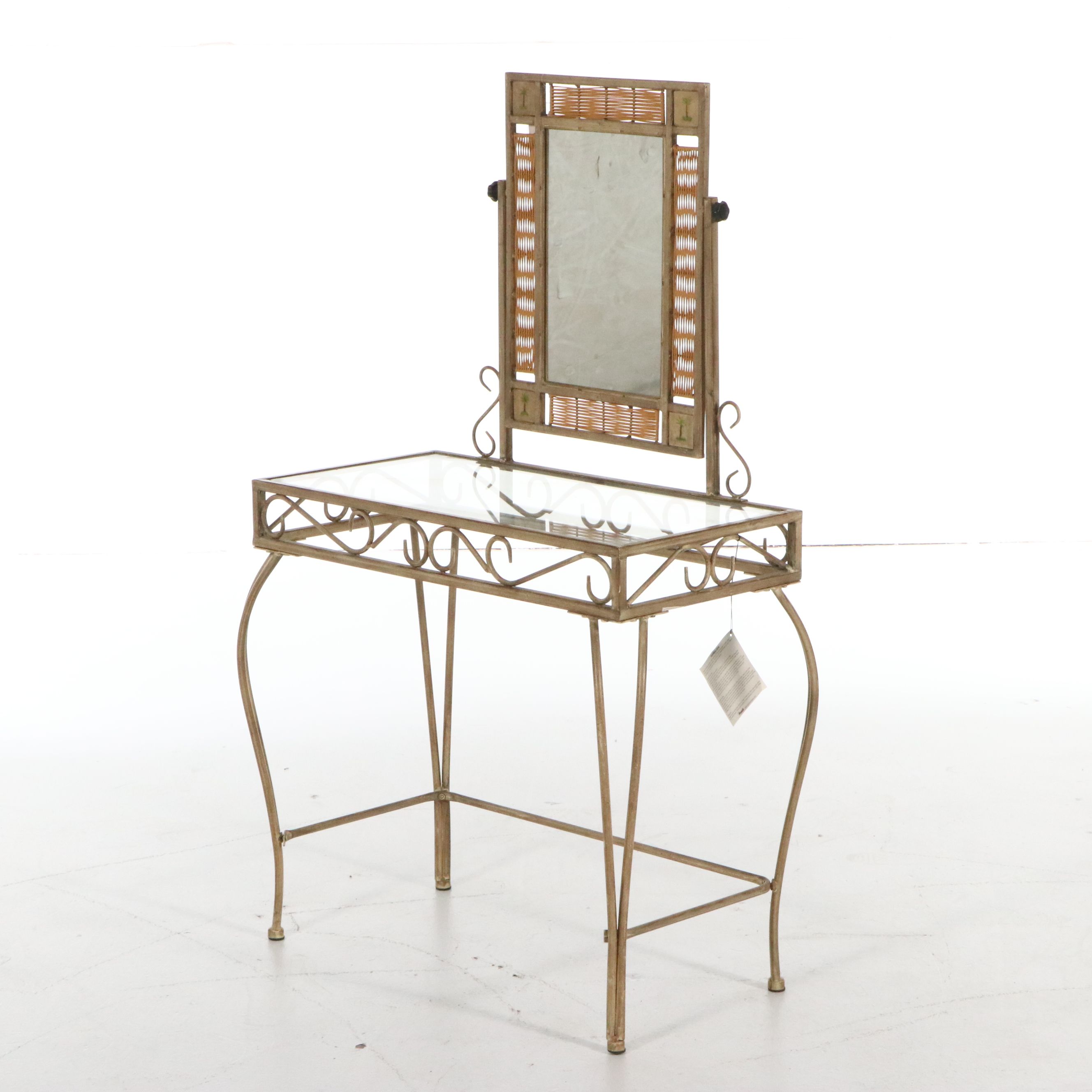 Powell Furniture Tropical Style Wrought Iron Vanity and Stool, 21st Century