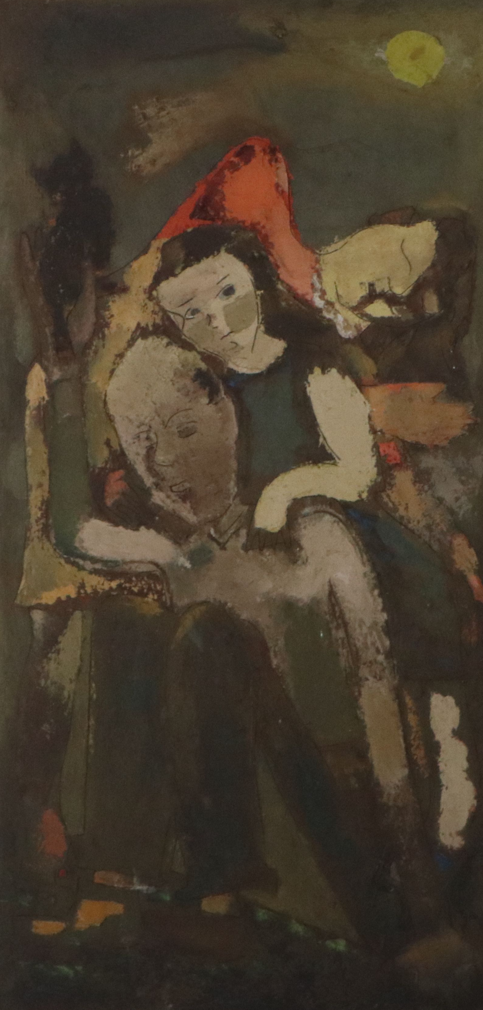 Sterling Strauser Oil Painting of Nocturne with Three Figures and Cat, 1942