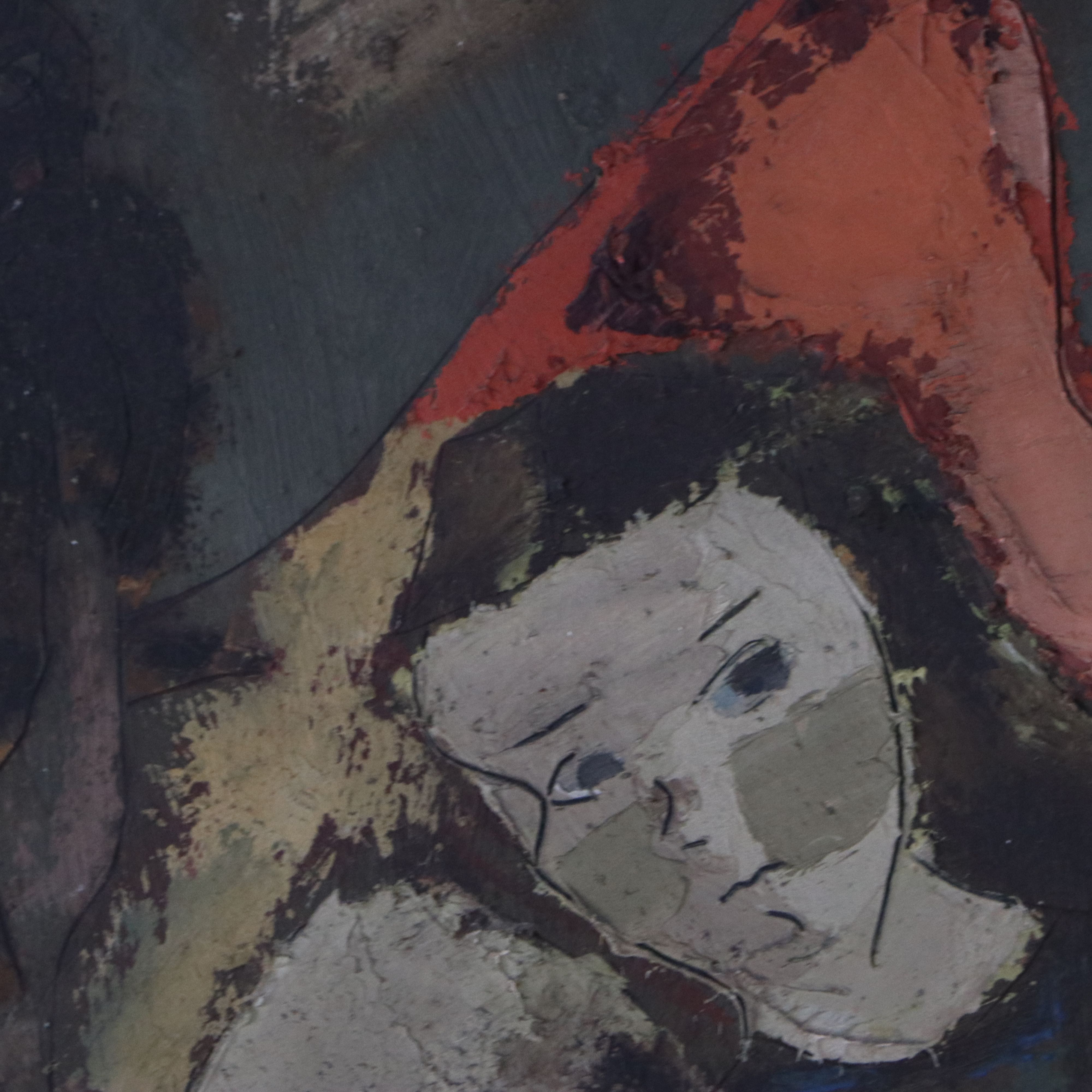 Sterling Strauser Oil Painting of Nocturne with Three Figures and Cat, 1942