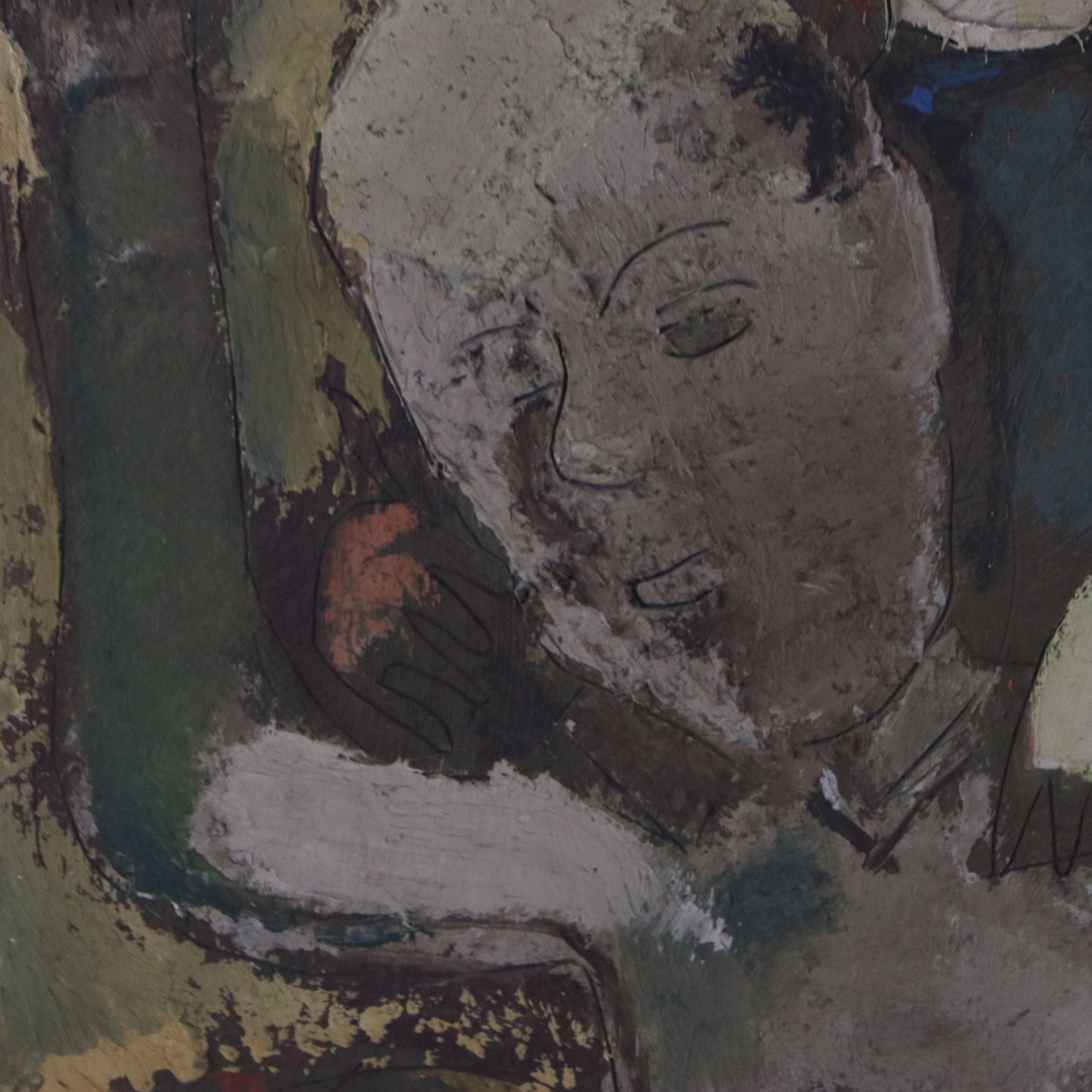 Sterling Strauser Oil Painting of Nocturne with Three Figures and Cat, 1942