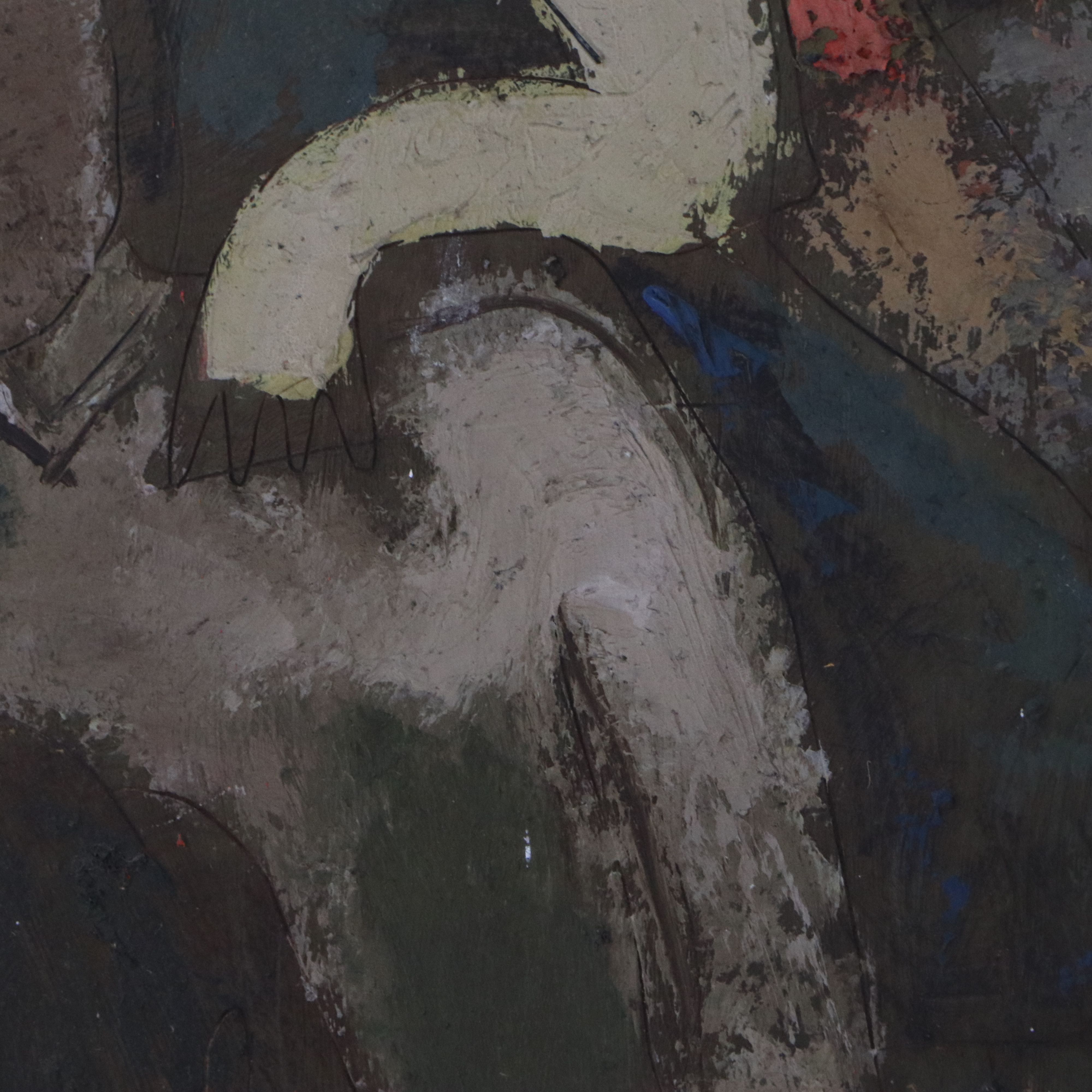 Sterling Strauser Oil Painting of Nocturne with Three Figures and Cat, 1942