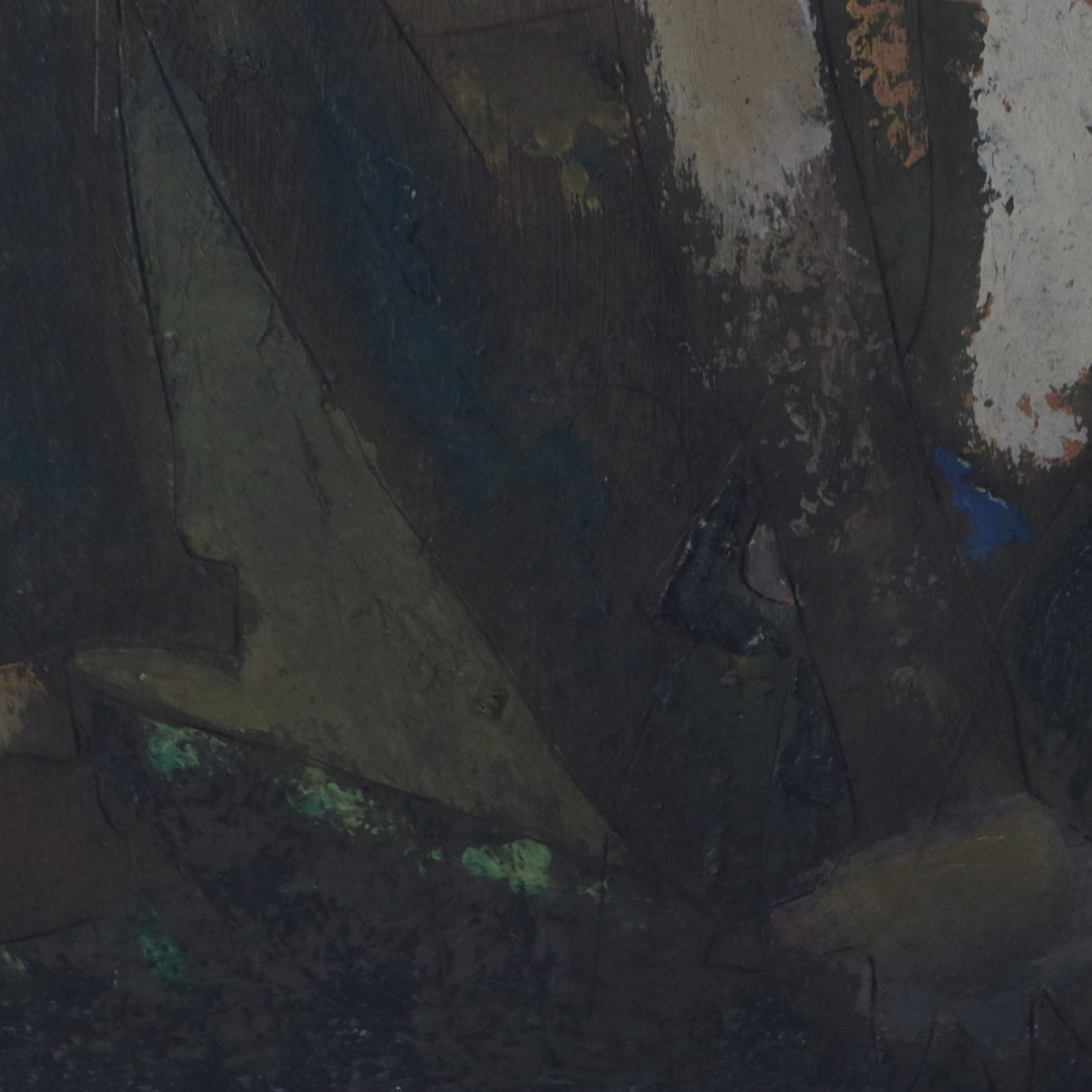 Sterling Strauser Oil Painting of Nocturne with Three Figures and Cat, 1942