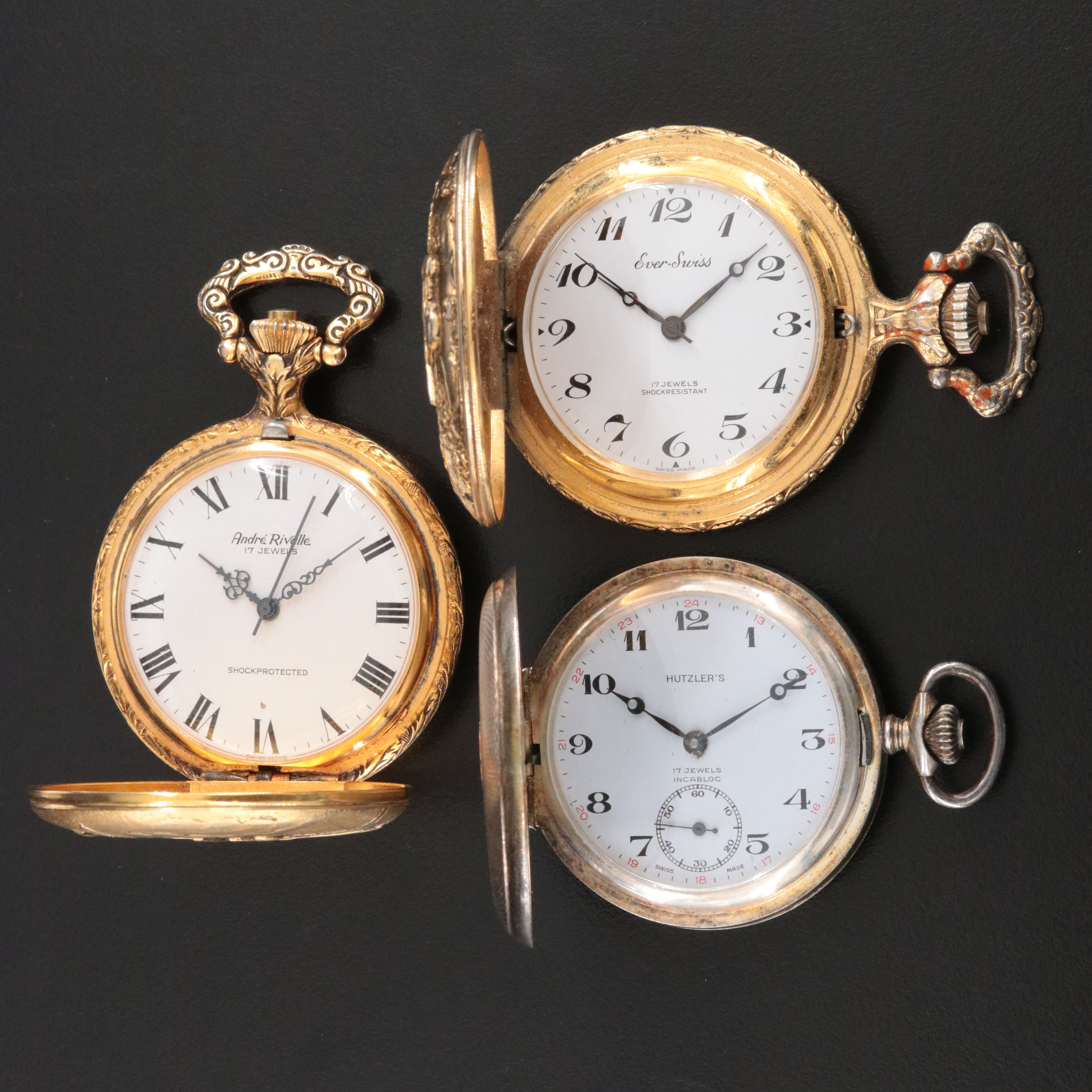Ever-Swiss, Hutzlers and Andre Rivalle Swiss Pocket Watch Selection