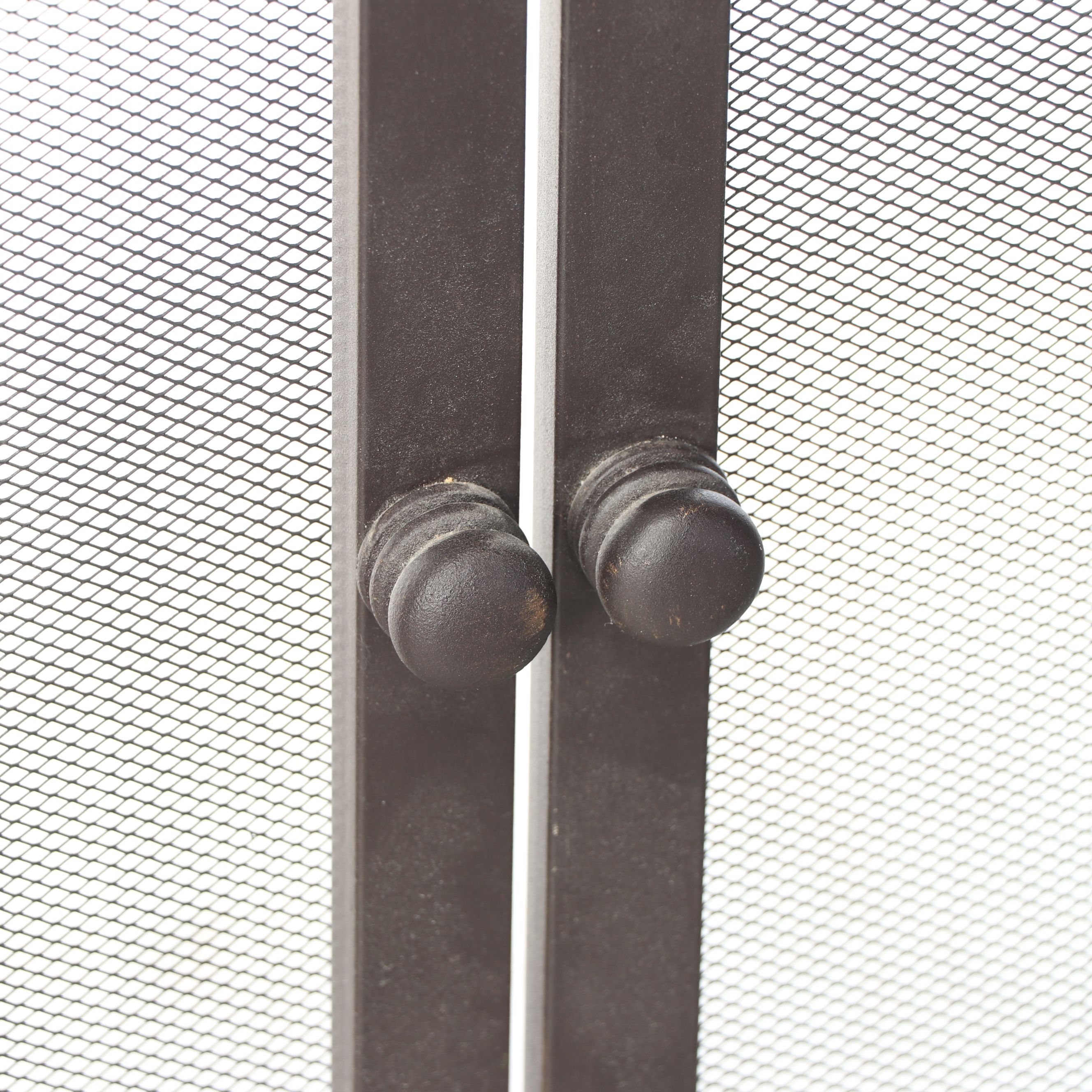 English Style Metal Fireplace Screen with Wood Bellows and Other Tools