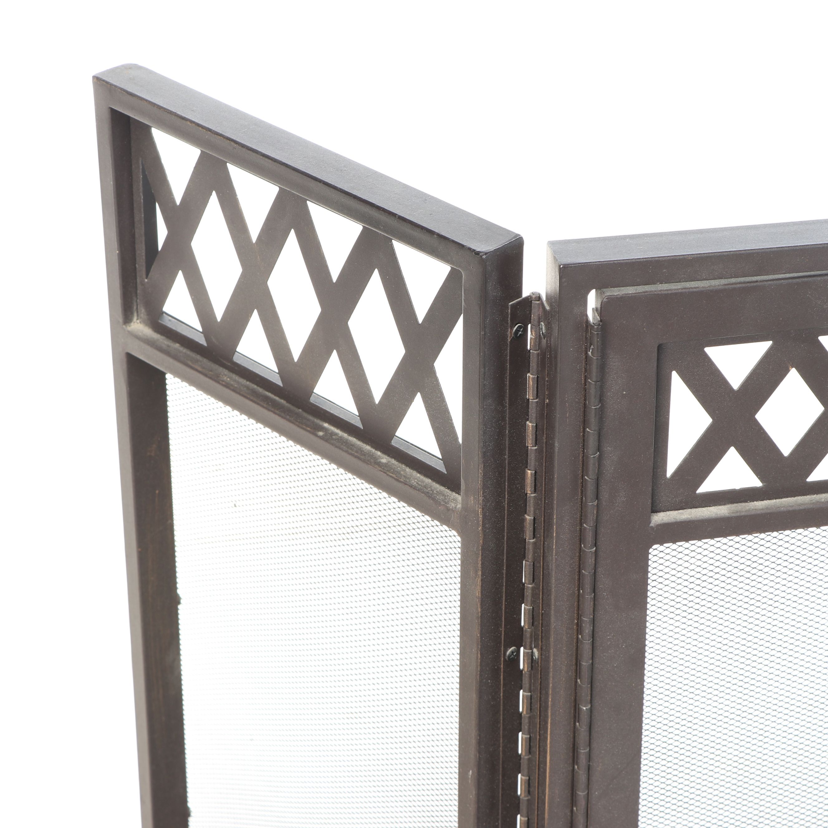 English Style Metal Fireplace Screen with Wood Bellows and Other Tools