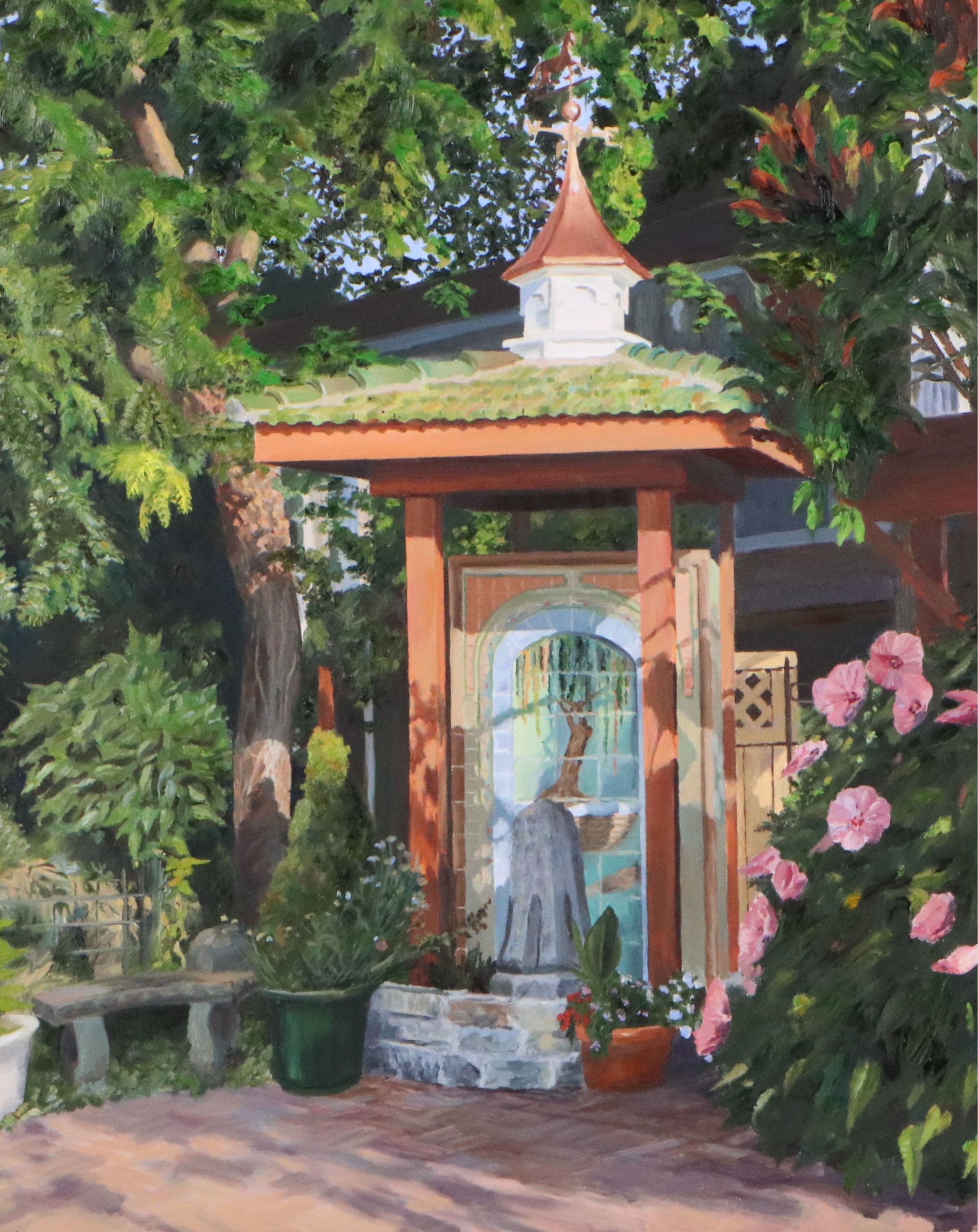 Lush Garden Landscape Acrylic Painting, 21st Century