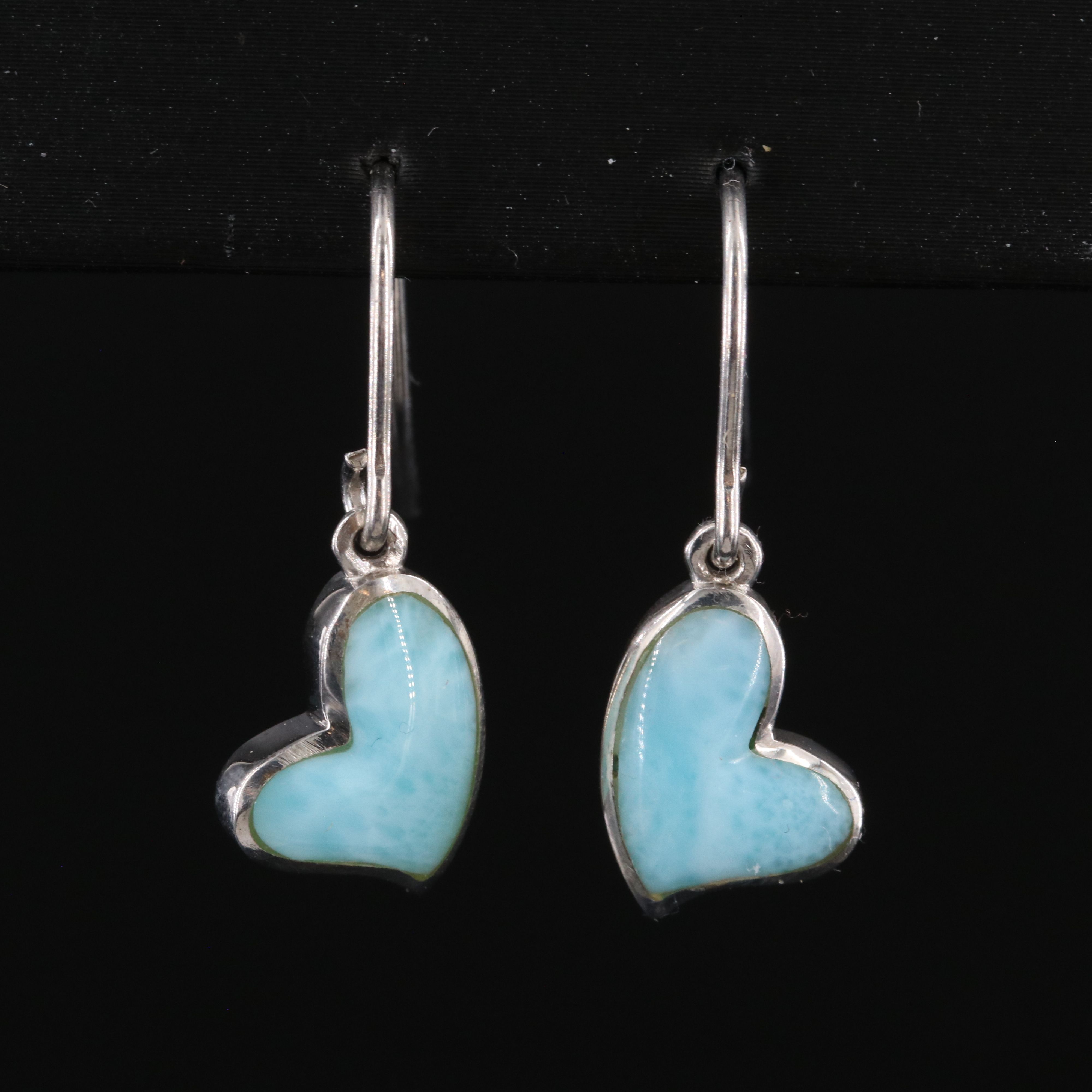 Sterling Larimar Heart Dangle Earrings