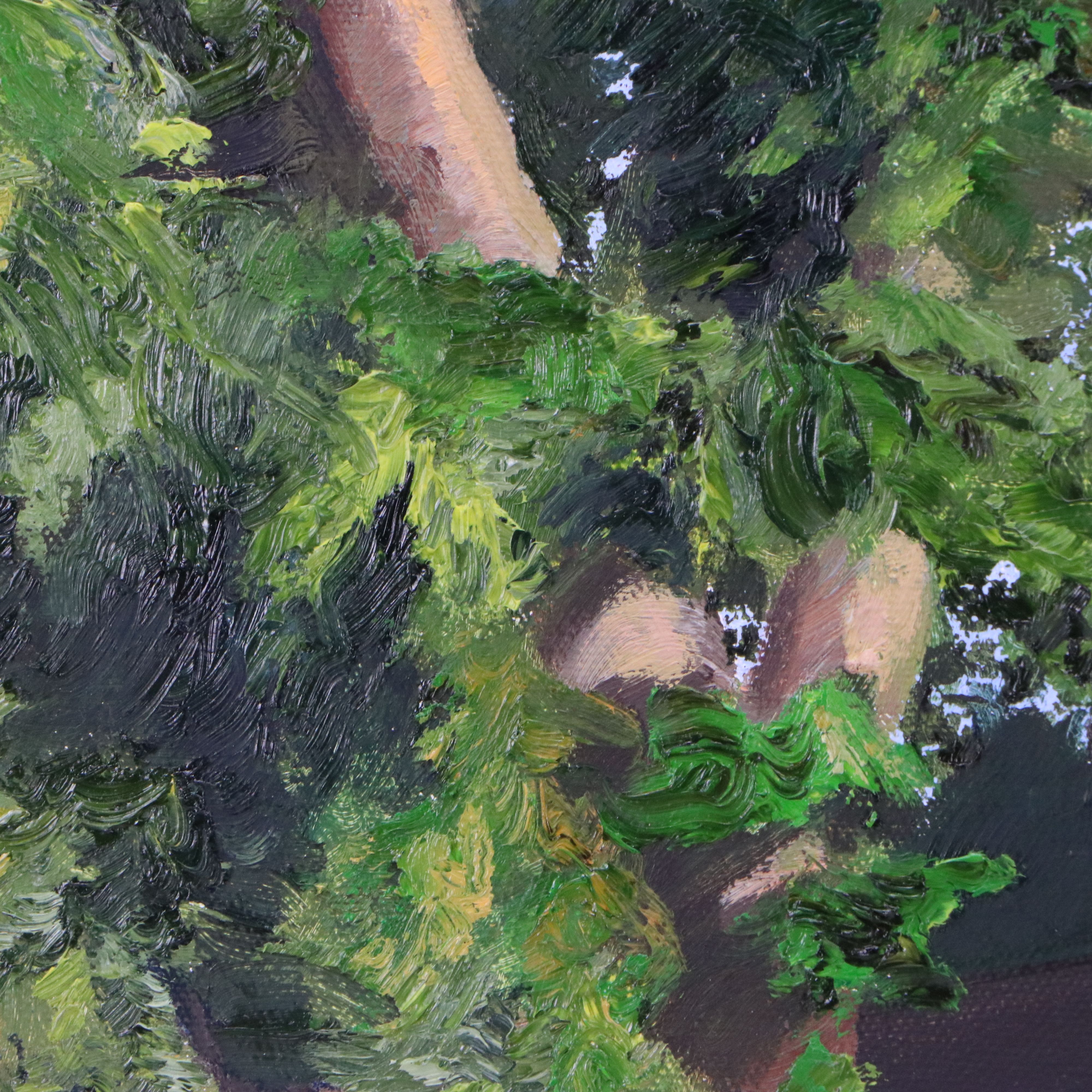 Lush Garden Landscape Acrylic Painting, 21st Century