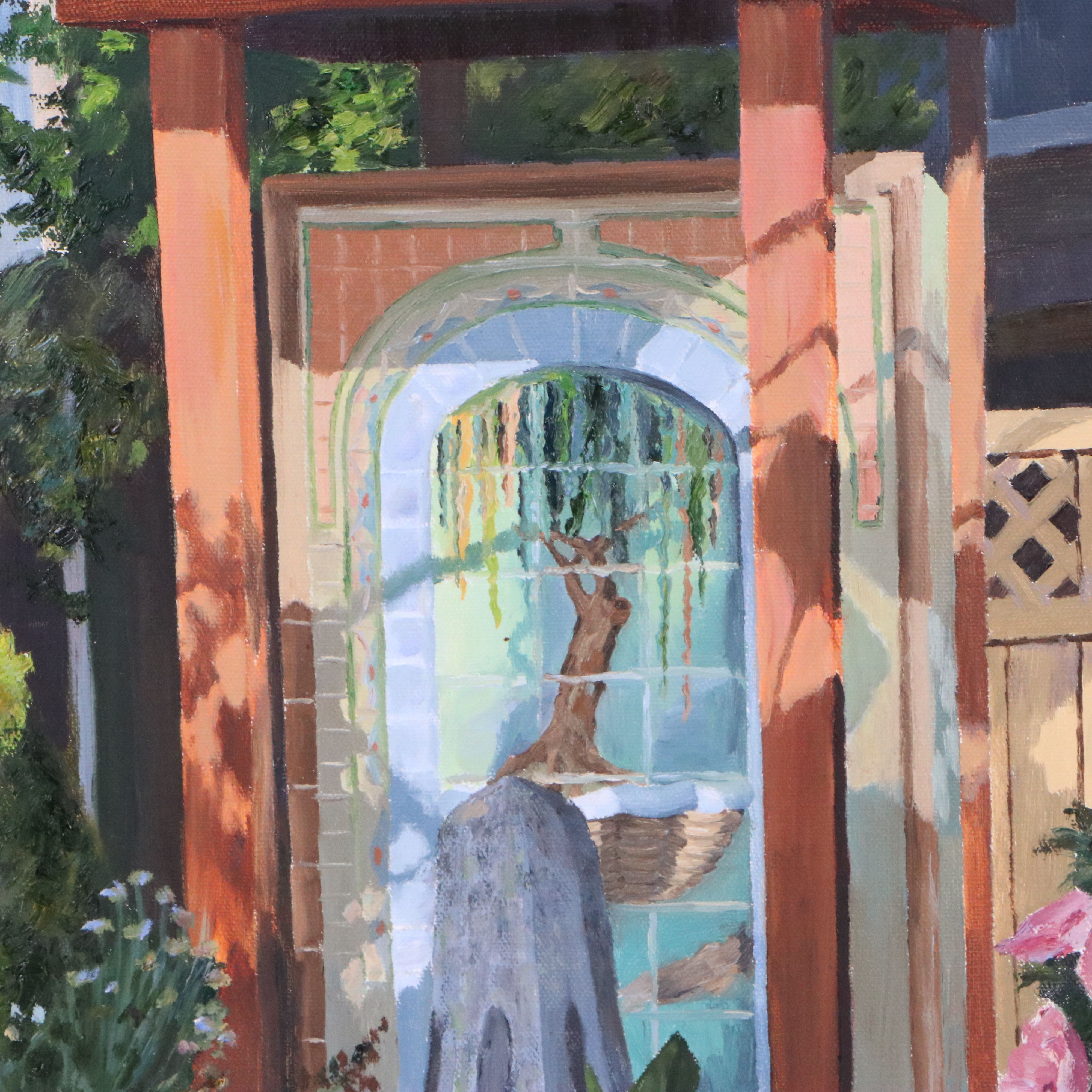 Lush Garden Landscape Acrylic Painting, 21st Century