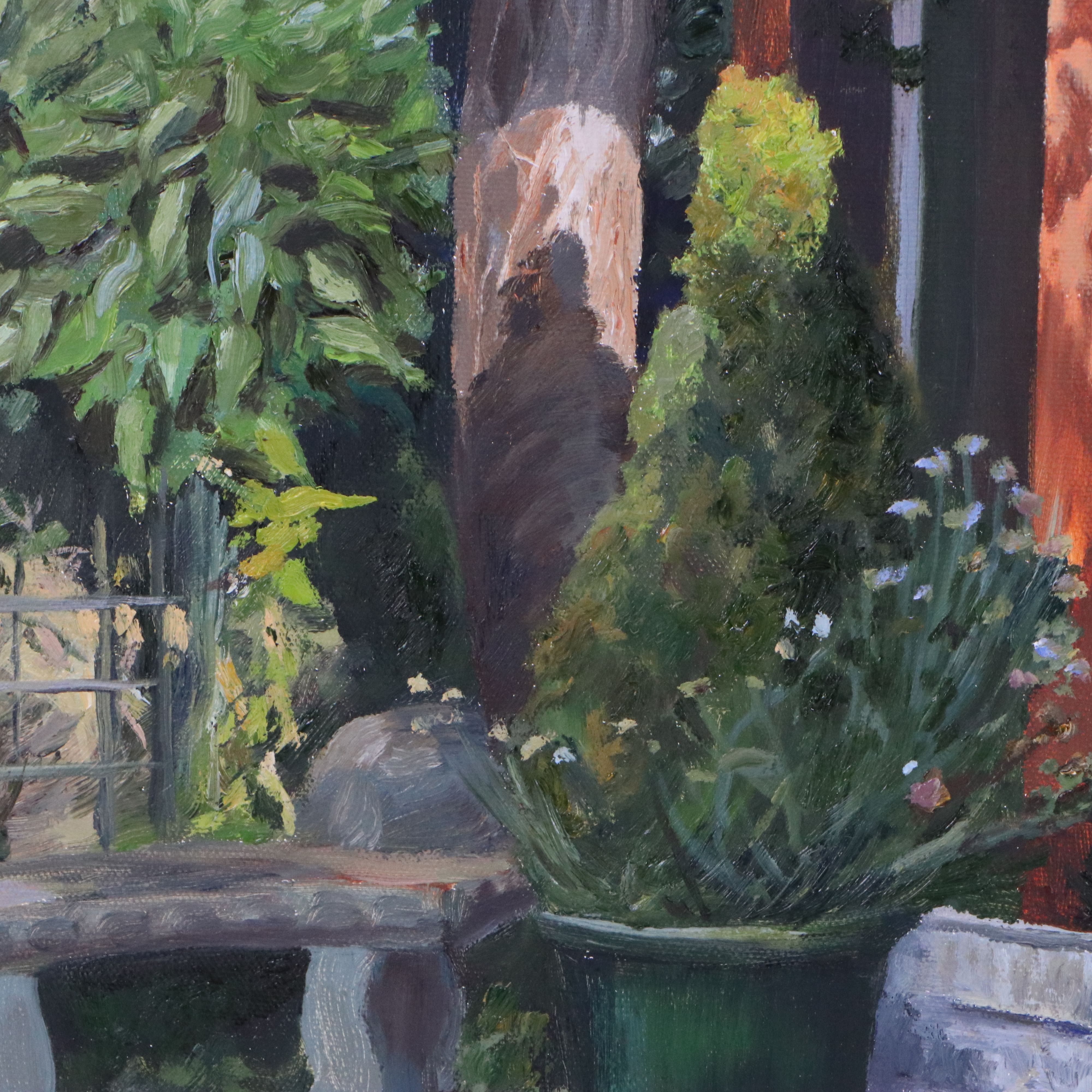 Lush Garden Landscape Acrylic Painting, 21st Century