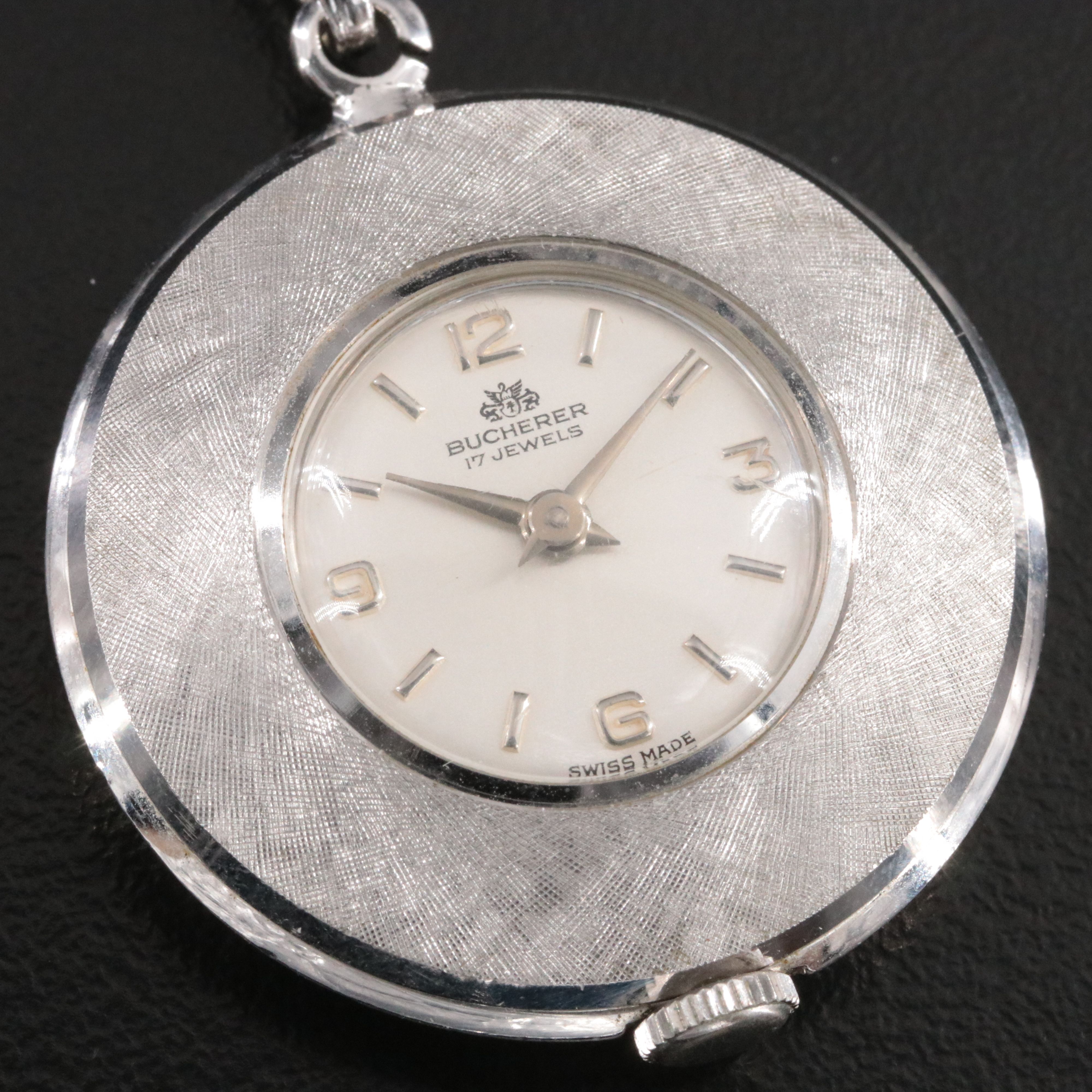 Bucherer Two-Tone Silver Tone Swiss Stem Wind Pendant Watch