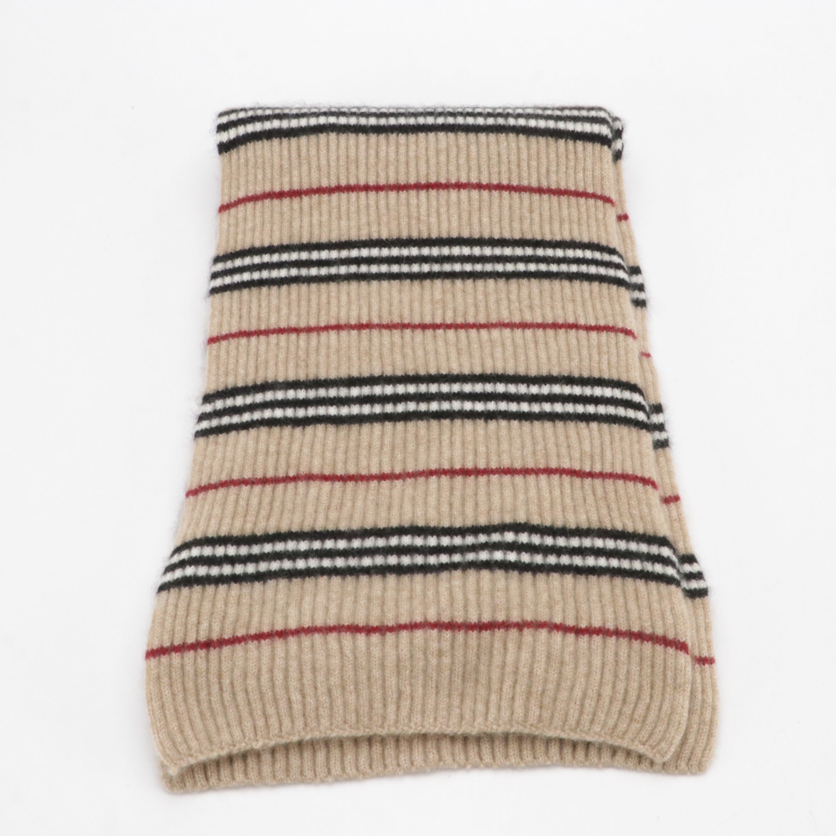 Burberry London Stripe Pattern Muffler Scarf in Cashmere Rib Knit
