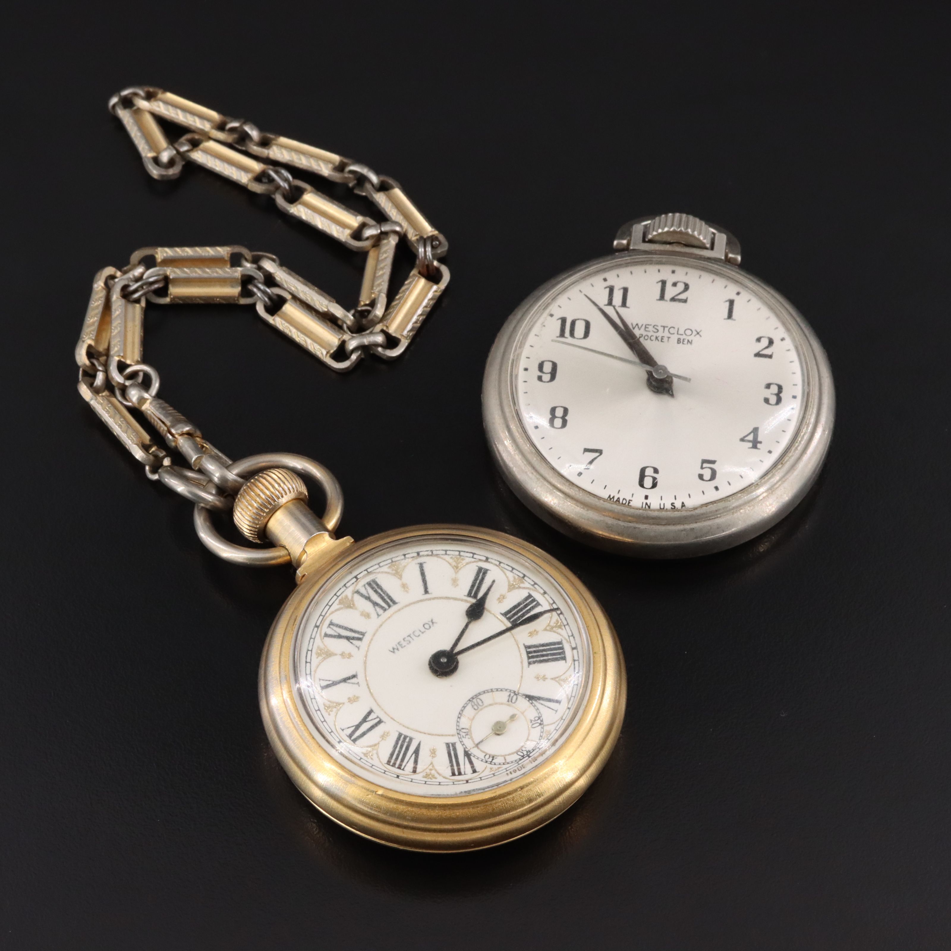 Westclox Gold-Tone Railroad and Silver Tone Pocket Watches