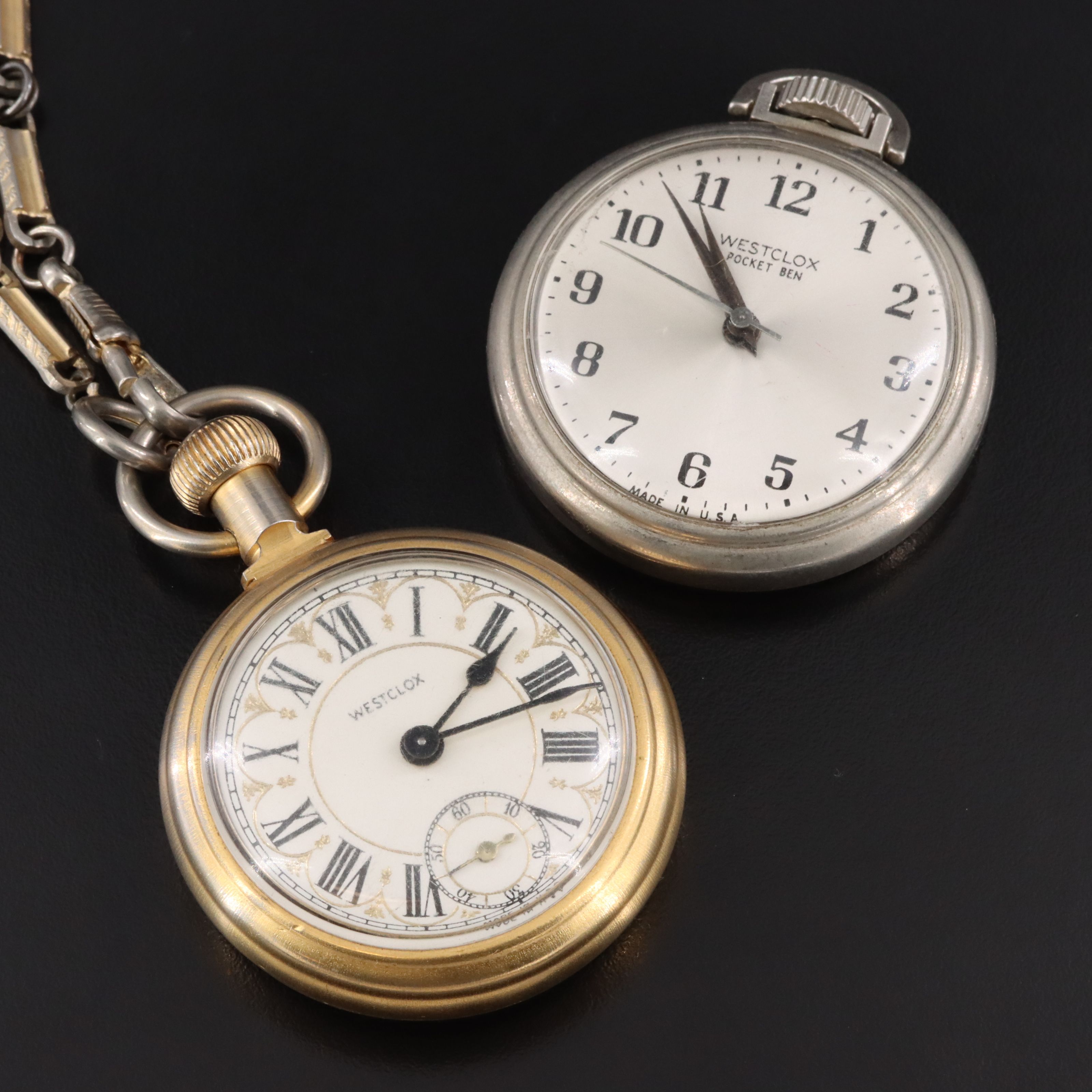 Westclox Gold-Tone Railroad and Silver Tone Pocket Watches