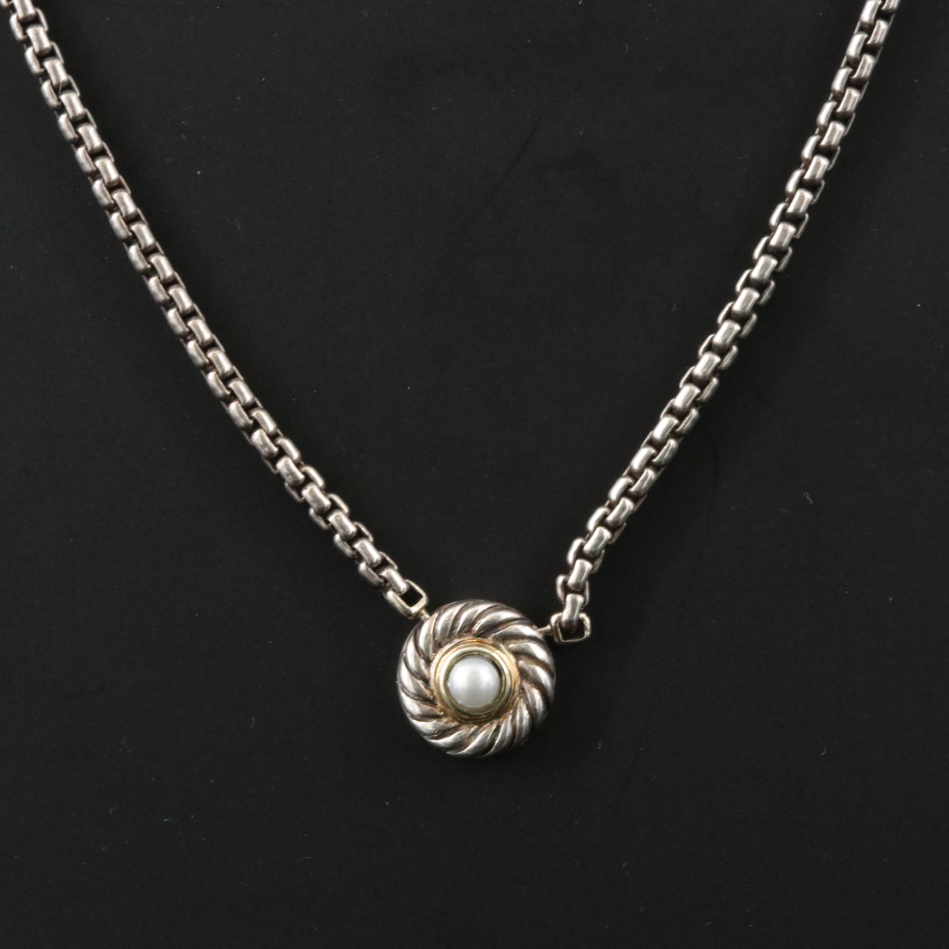 David Yurman Sterling and Pearl Cookie Necklace with 14K Accent