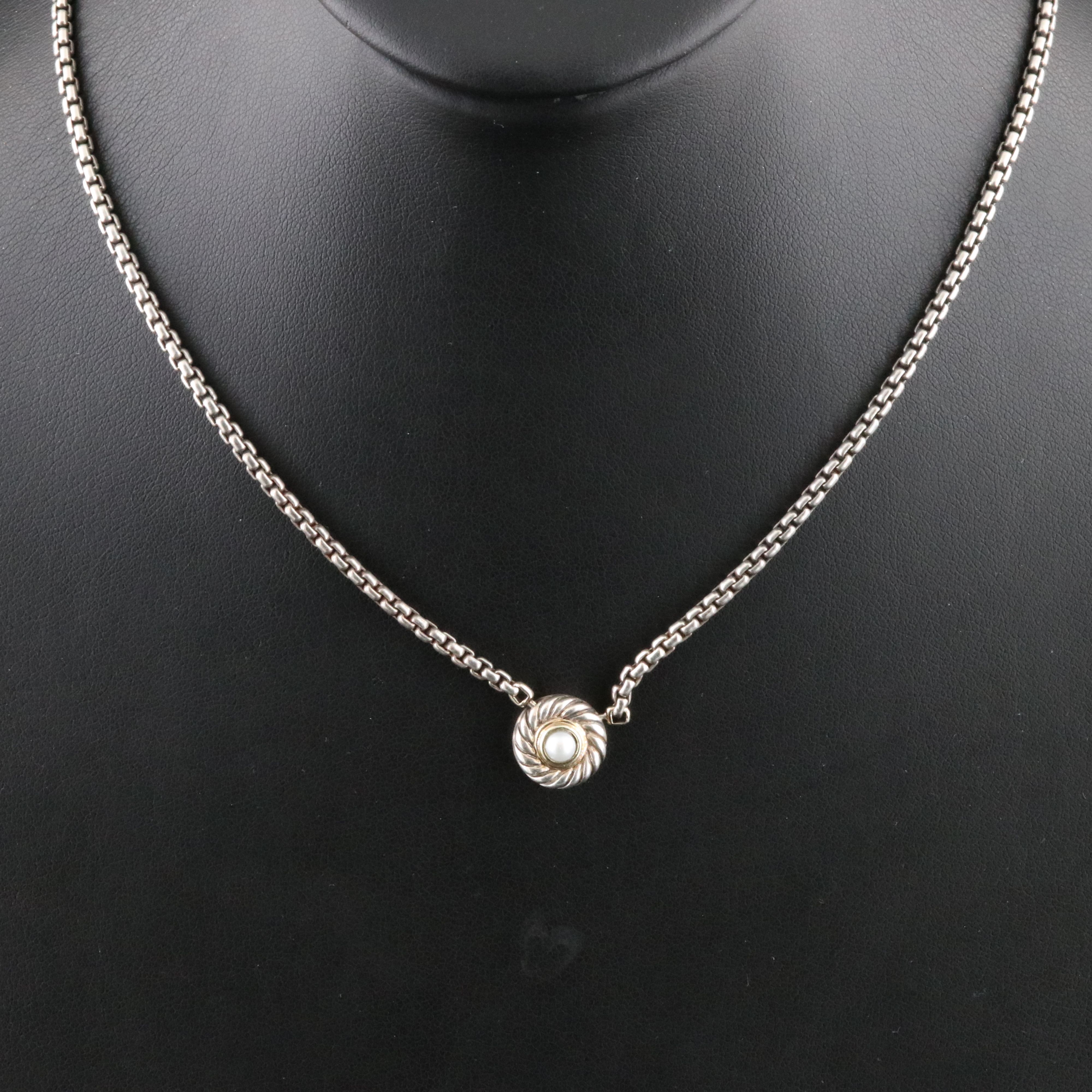David Yurman Sterling and Pearl Cookie Necklace with 14K Accent