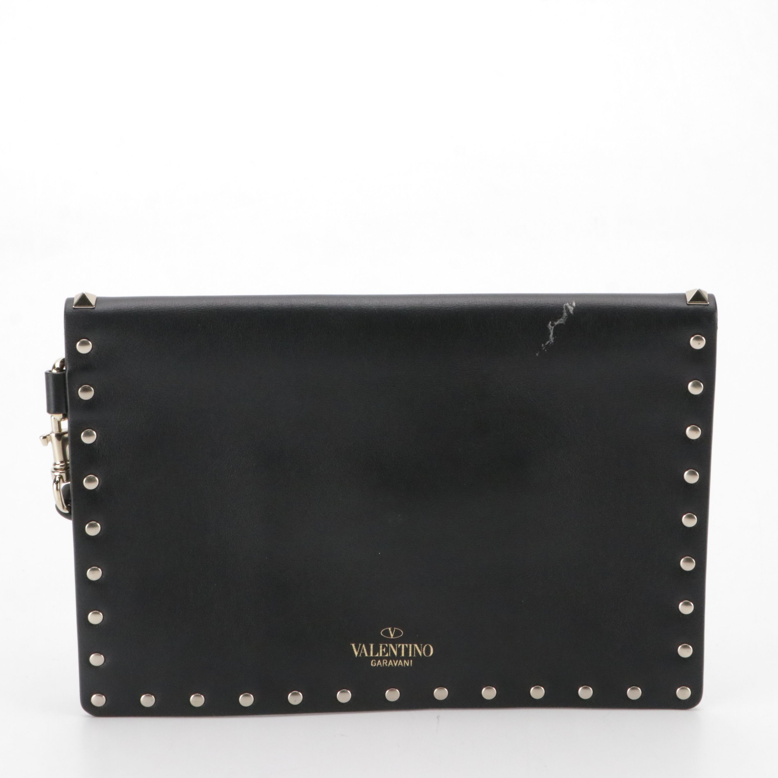 Valentino Garavani Envelope Flap Wristlet Clutch in Rockstud Black Calfskin