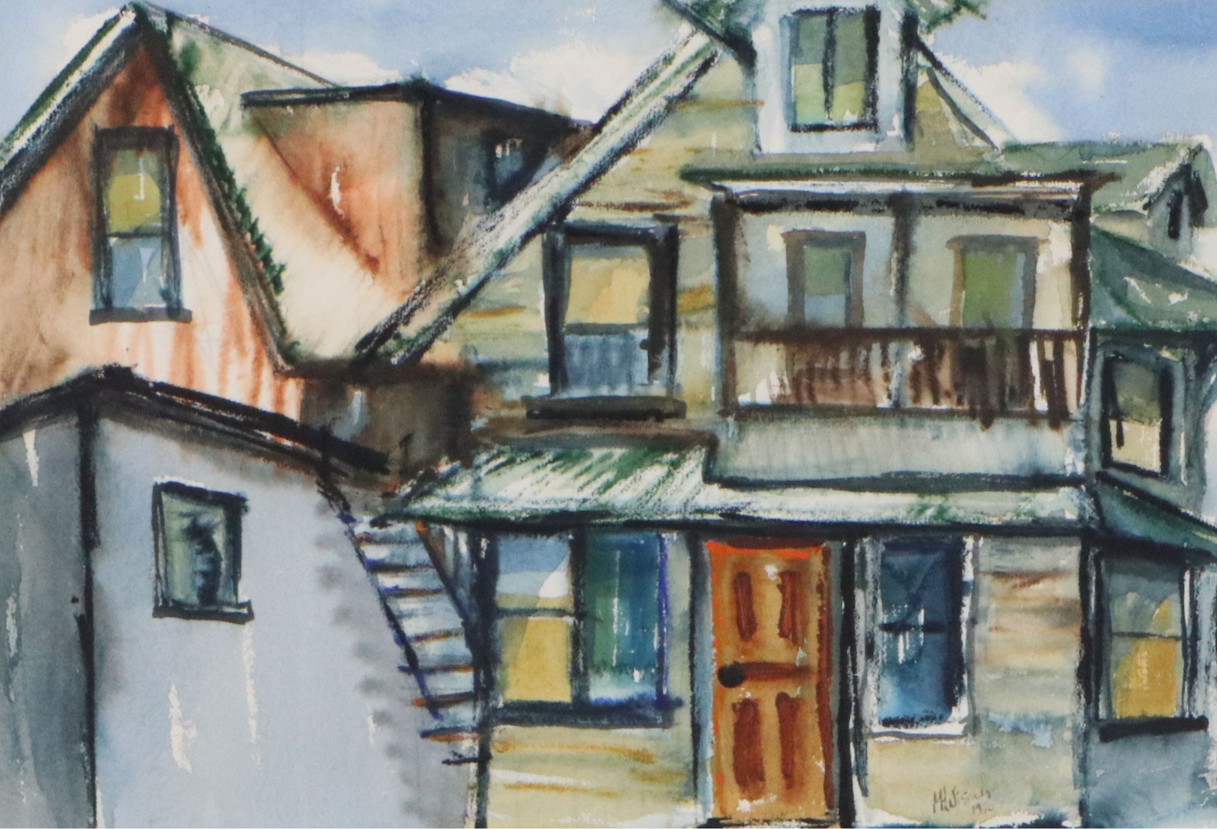 M.H. Wisner Architectural Watercolor Painting "Behind the Scenes," 1975