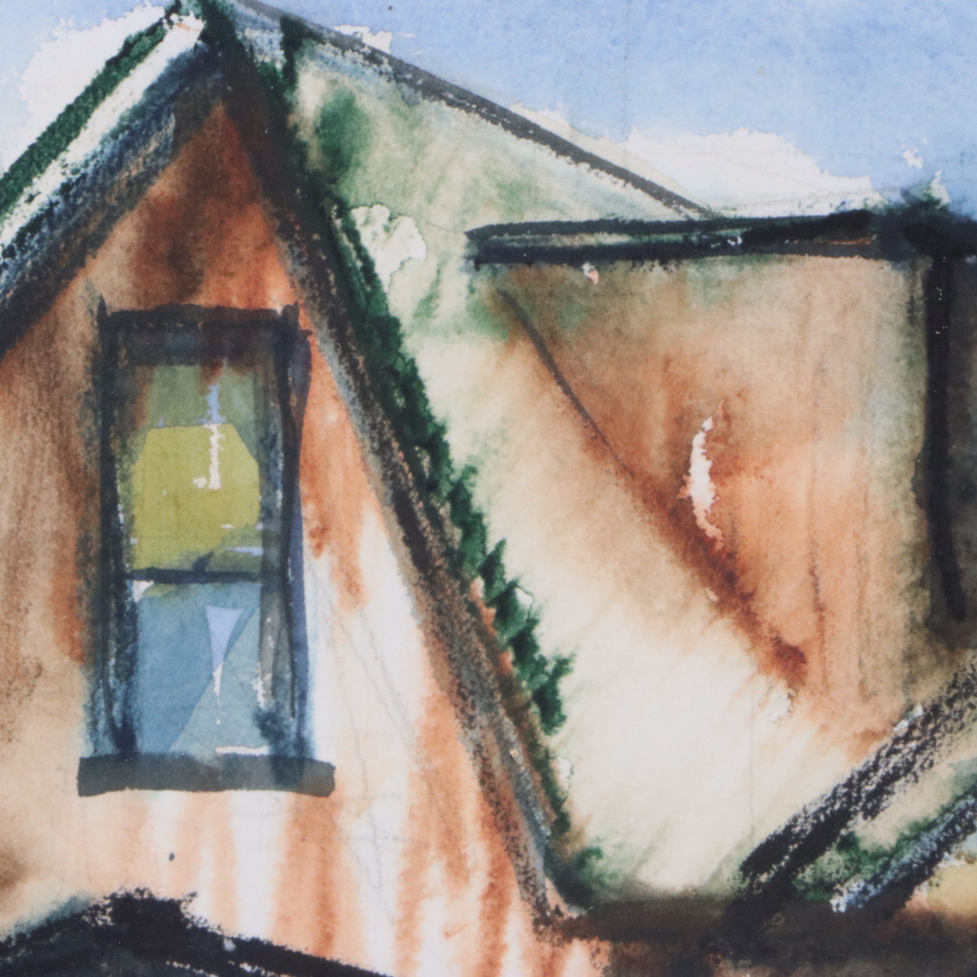 M.H. Wisner Architectural Watercolor Painting "Behind the Scenes," 1975