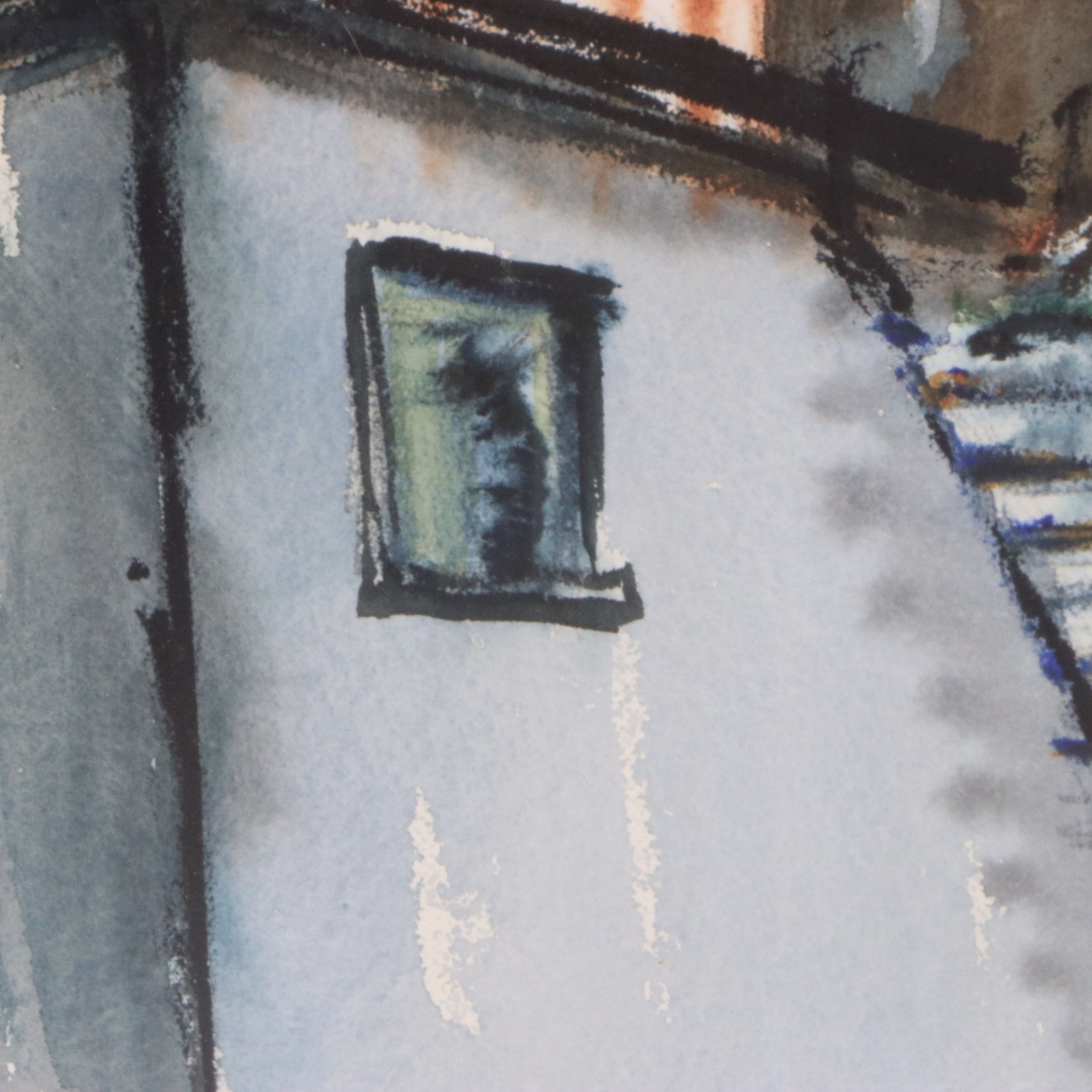 M.H. Wisner Architectural Watercolor Painting "Behind the Scenes," 1975