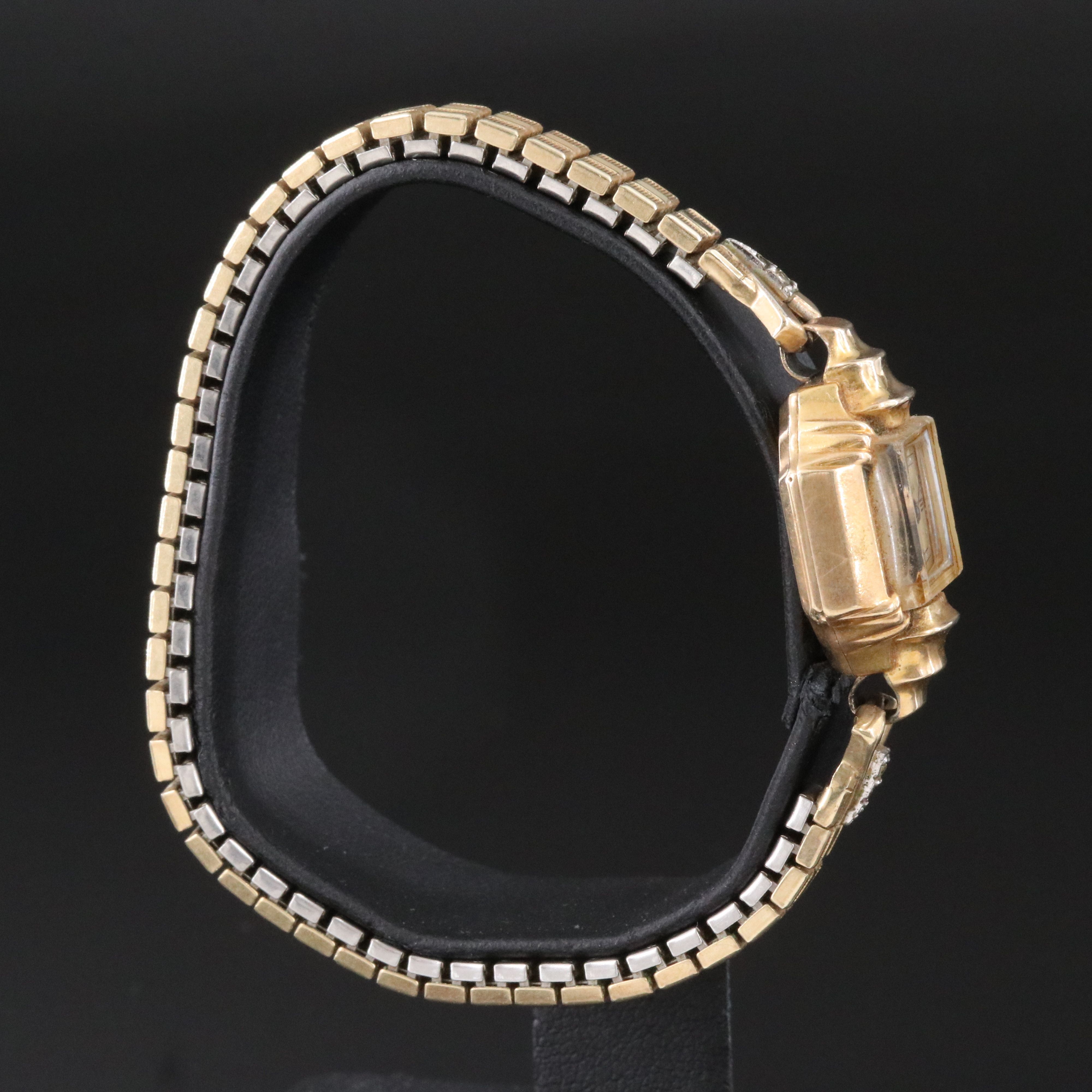 Mid Century Bulova Art Deco Diamond Accented Gold-Filled Stem Wind Watch