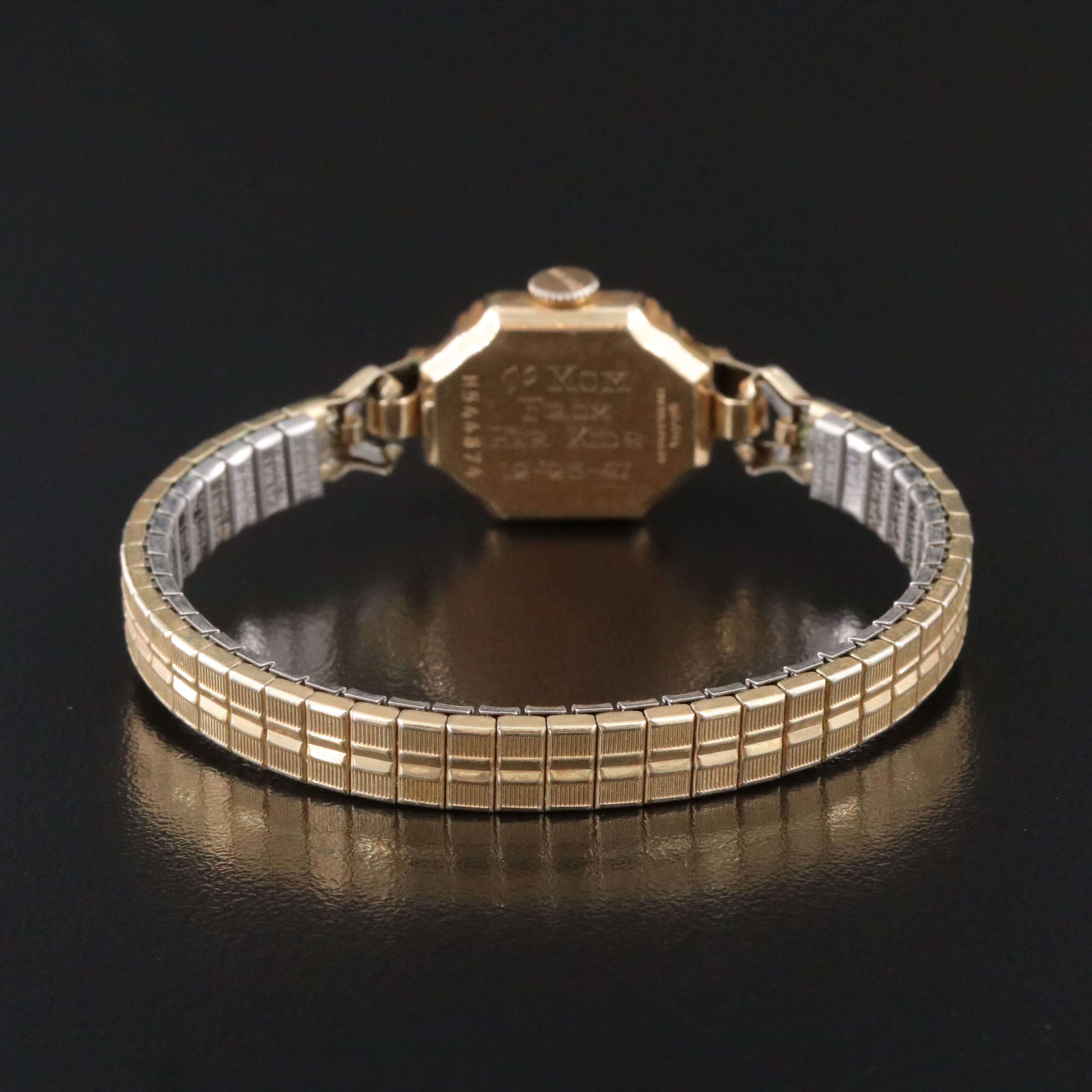 Mid Century Bulova Art Deco Diamond Accented Gold-Filled Stem Wind Watch