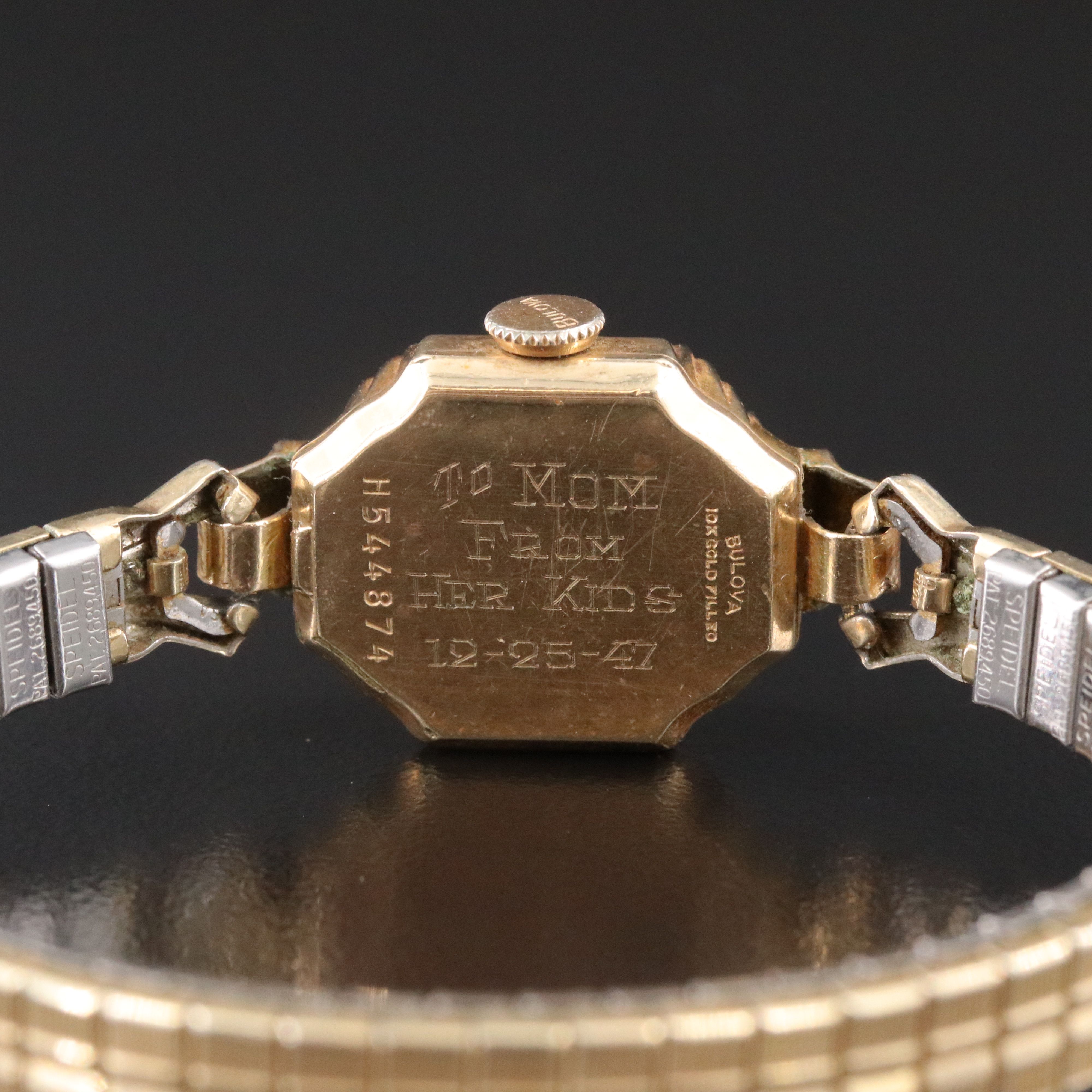 Mid Century Bulova Art Deco Diamond Accented Gold-Filled Stem Wind Watch