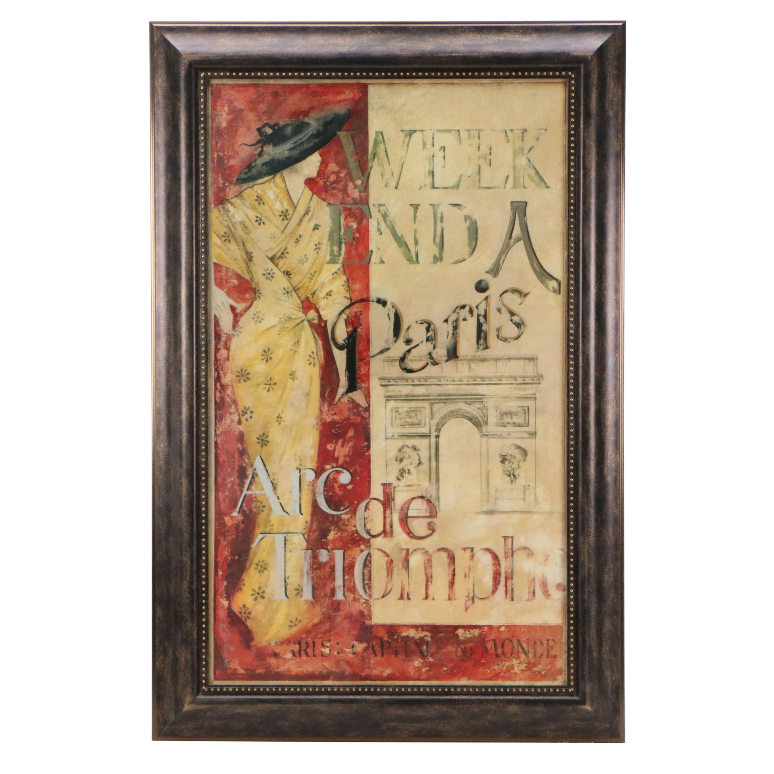 After Fabrice de Villeneuve Offset Lithograph "Weekend in Paris," Late 20th C.