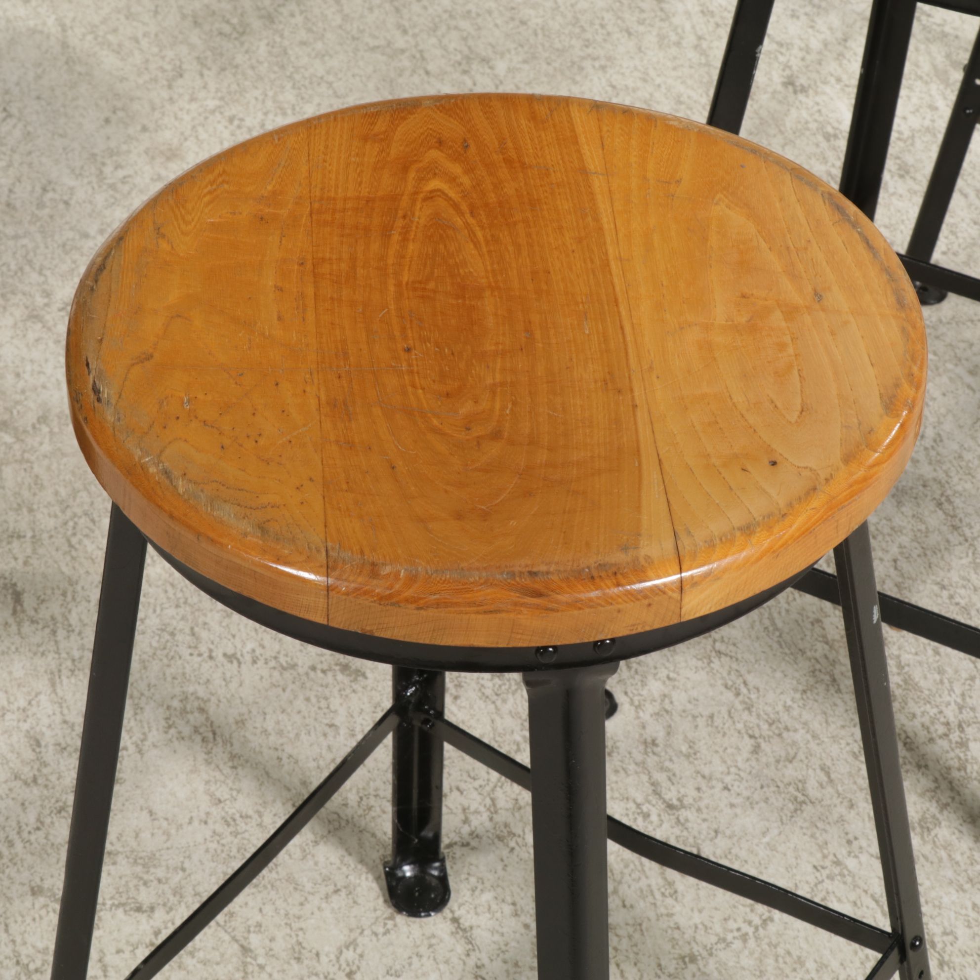 Postmodern High-Top Table with Pexto Industrial Tabletop and Nine Stools