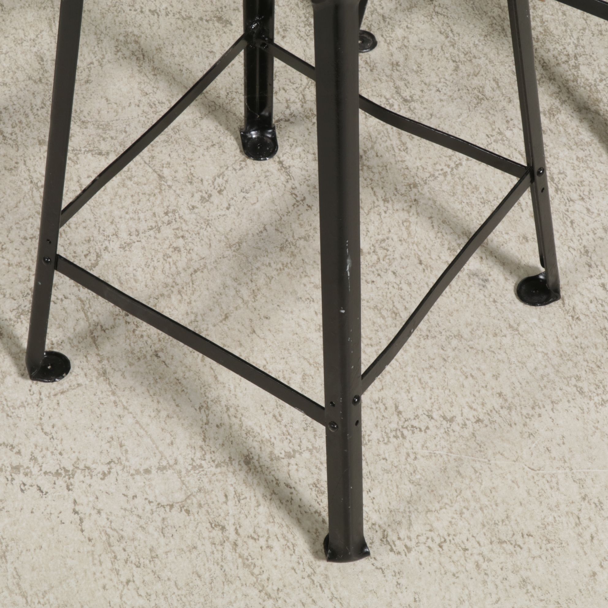 Postmodern High-Top Table with Pexto Industrial Tabletop and Nine Stools