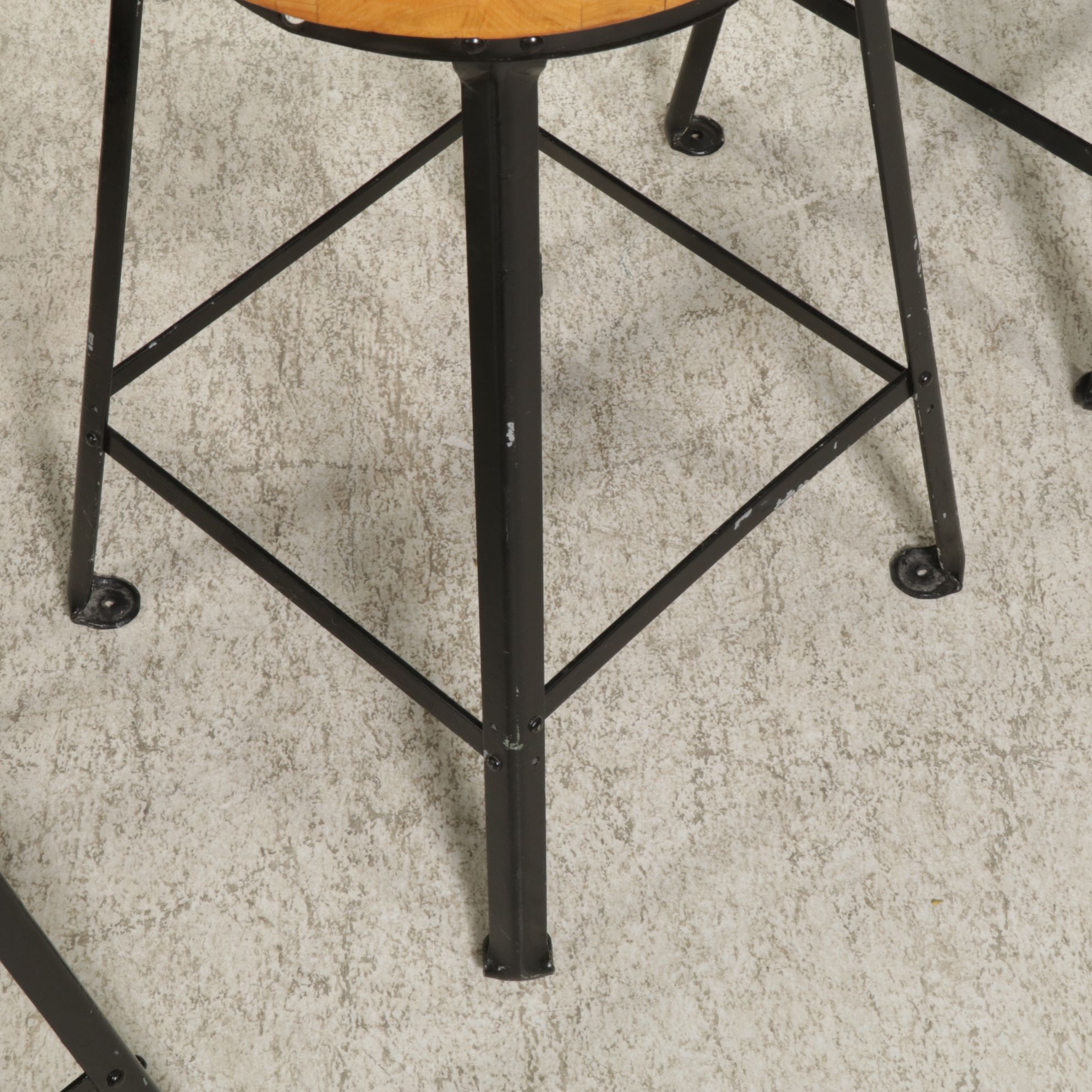 Postmodern High-Top Table with Pexto Industrial Tabletop and Nine Stools