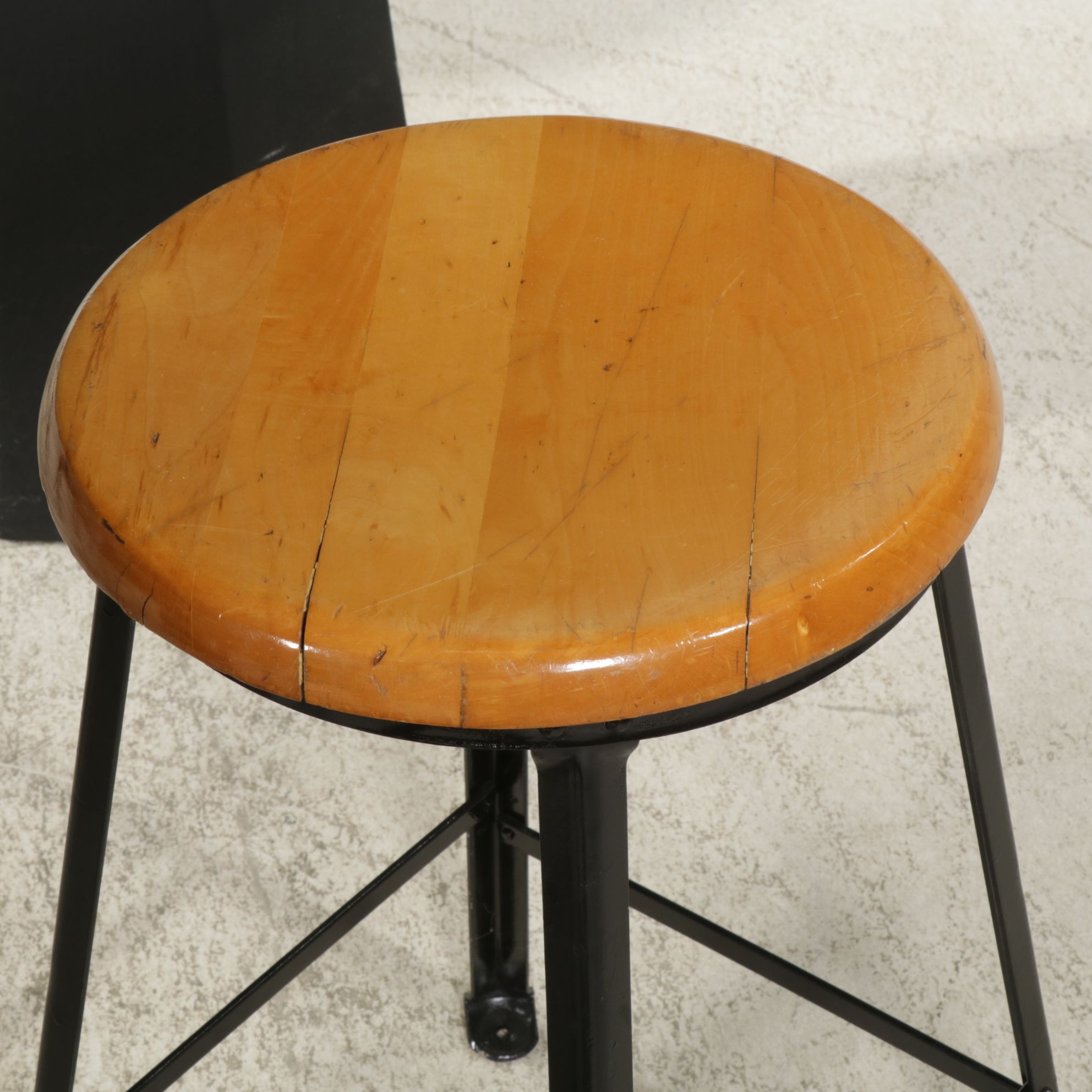 Postmodern High-Top Table with Pexto Industrial Tabletop and Nine Stools