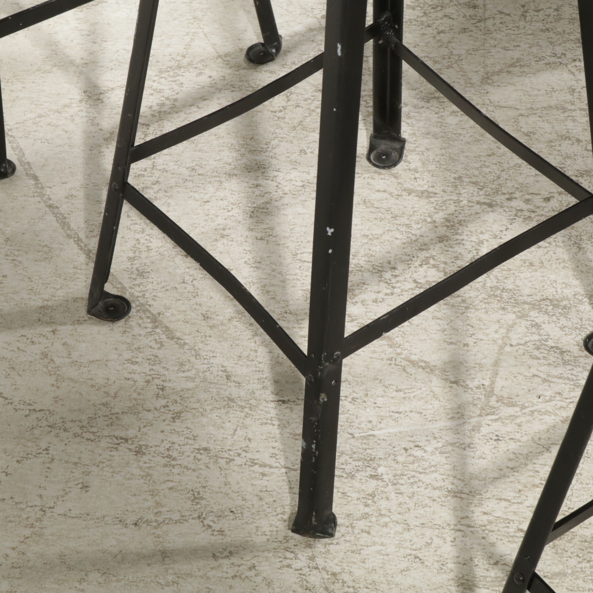 Postmodern High-Top Table with Pexto Industrial Tabletop and Nine Stools