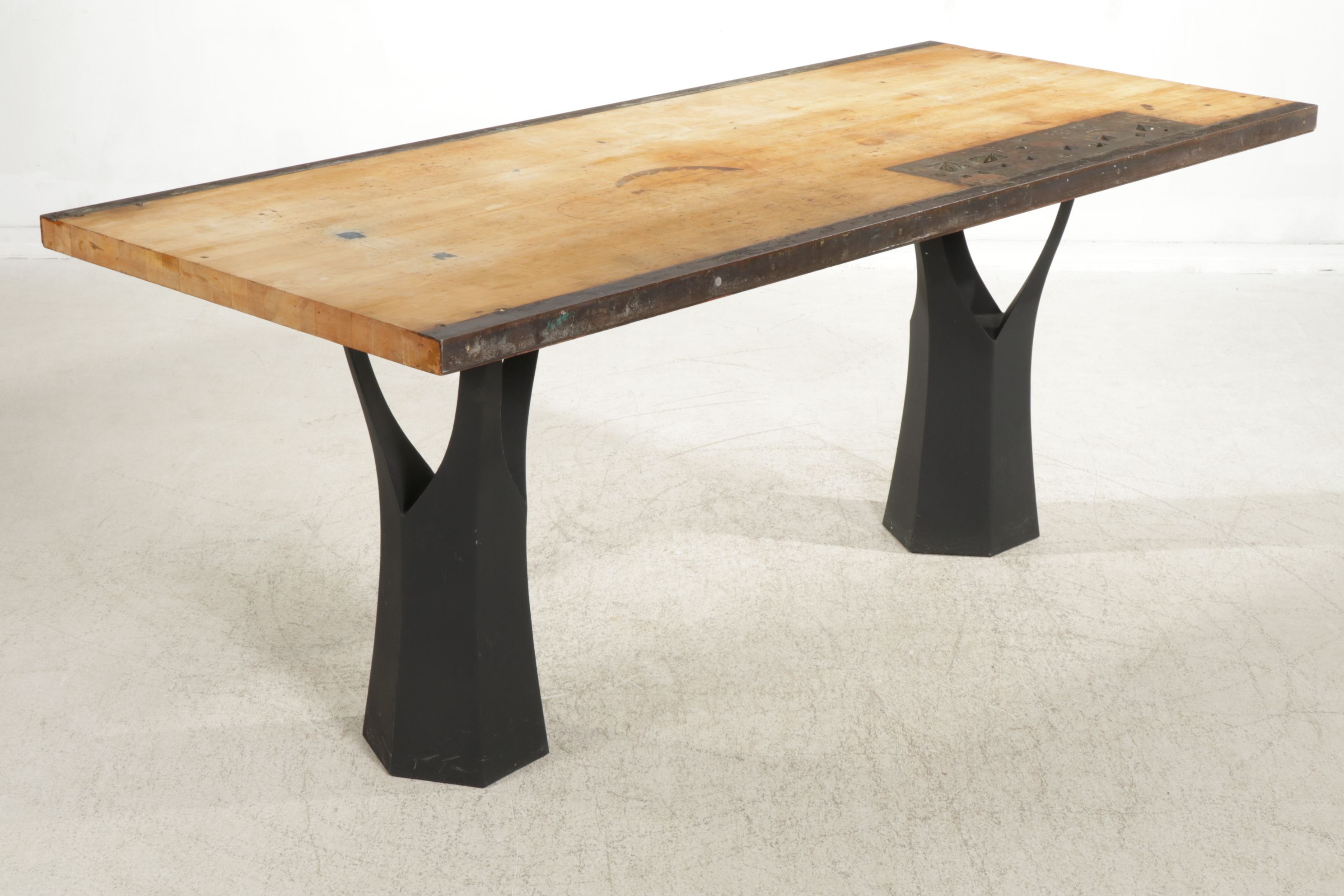 Postmodern High-Top Table with Pexto Industrial Tabletop and Nine Stools