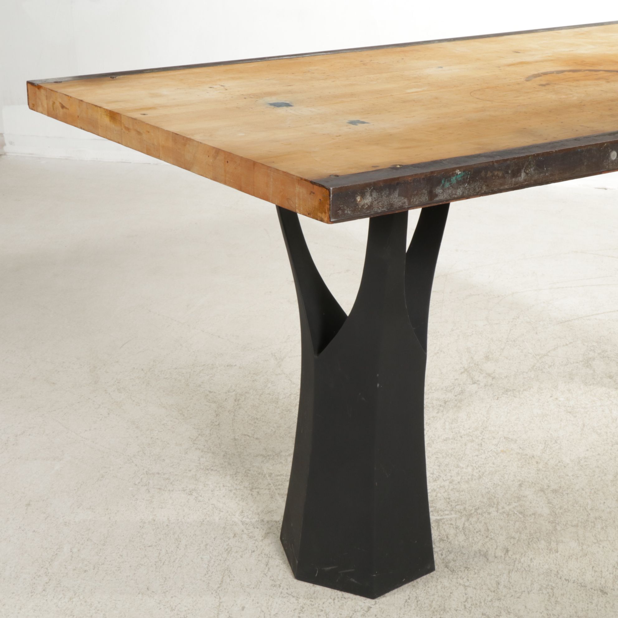 Postmodern High-Top Table with Pexto Industrial Tabletop and Nine Stools