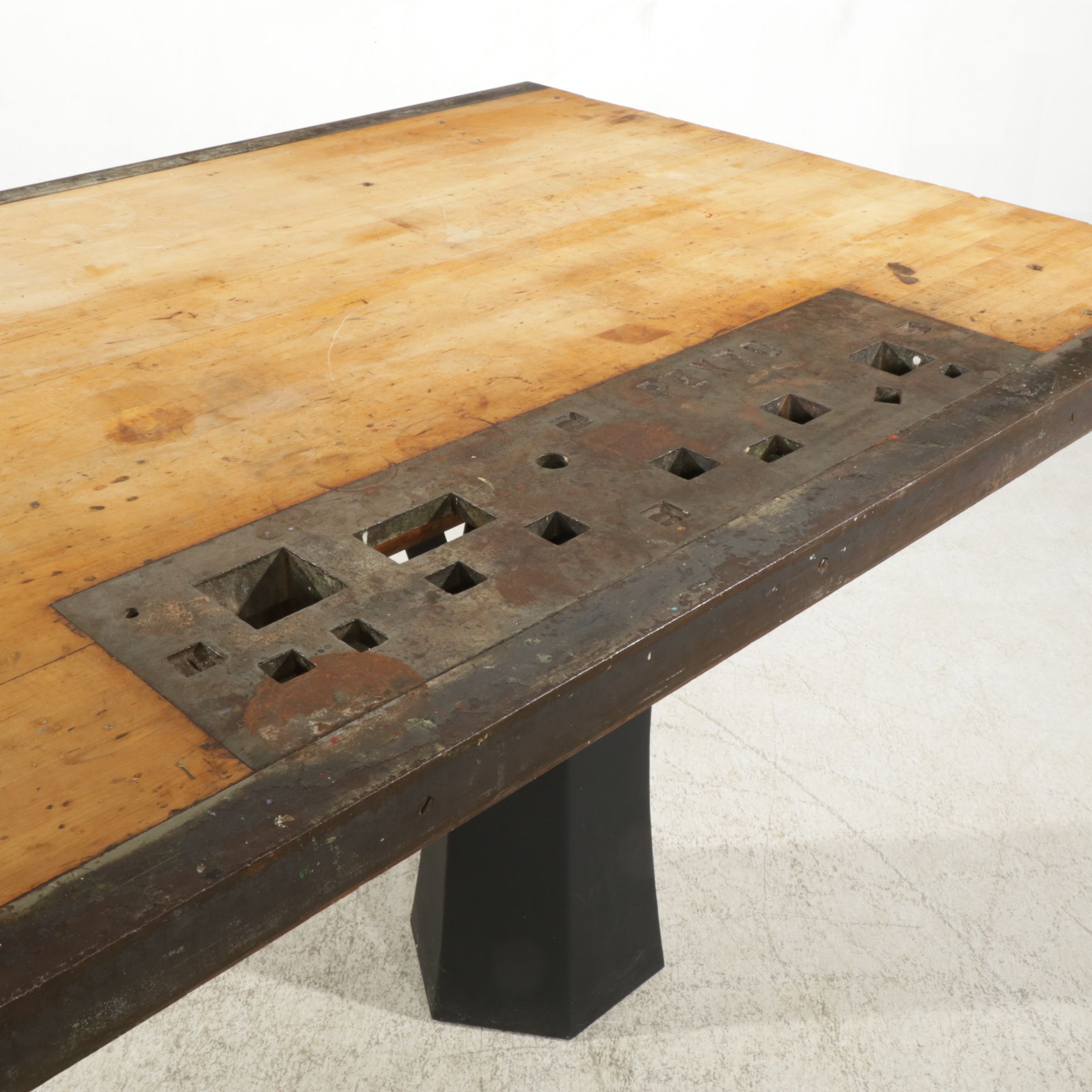 Postmodern High-Top Table with Pexto Industrial Tabletop and Nine Stools