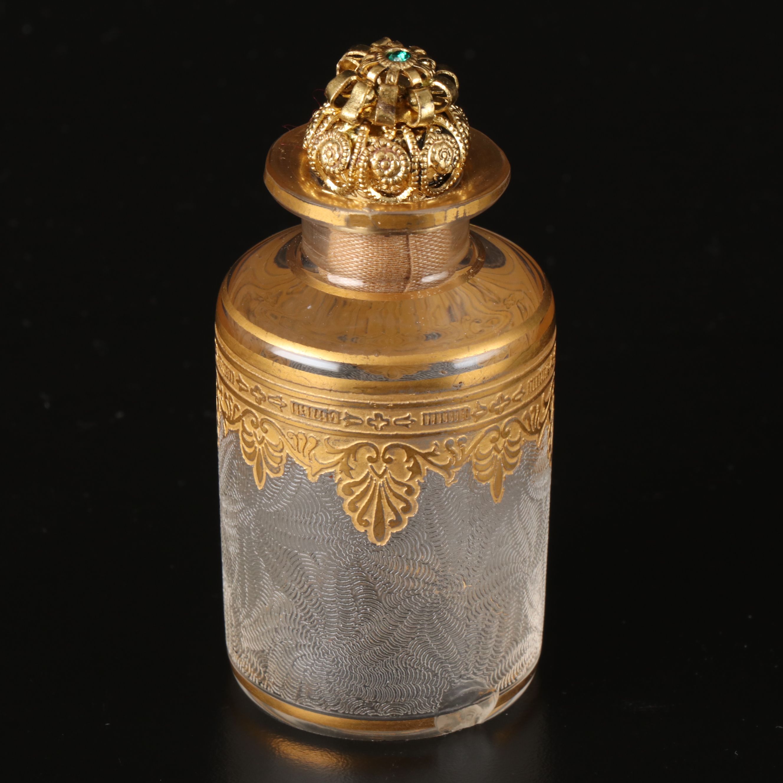 French Style Gilt Perfume Bottle with Jeweled Stopper, Early 20th C.