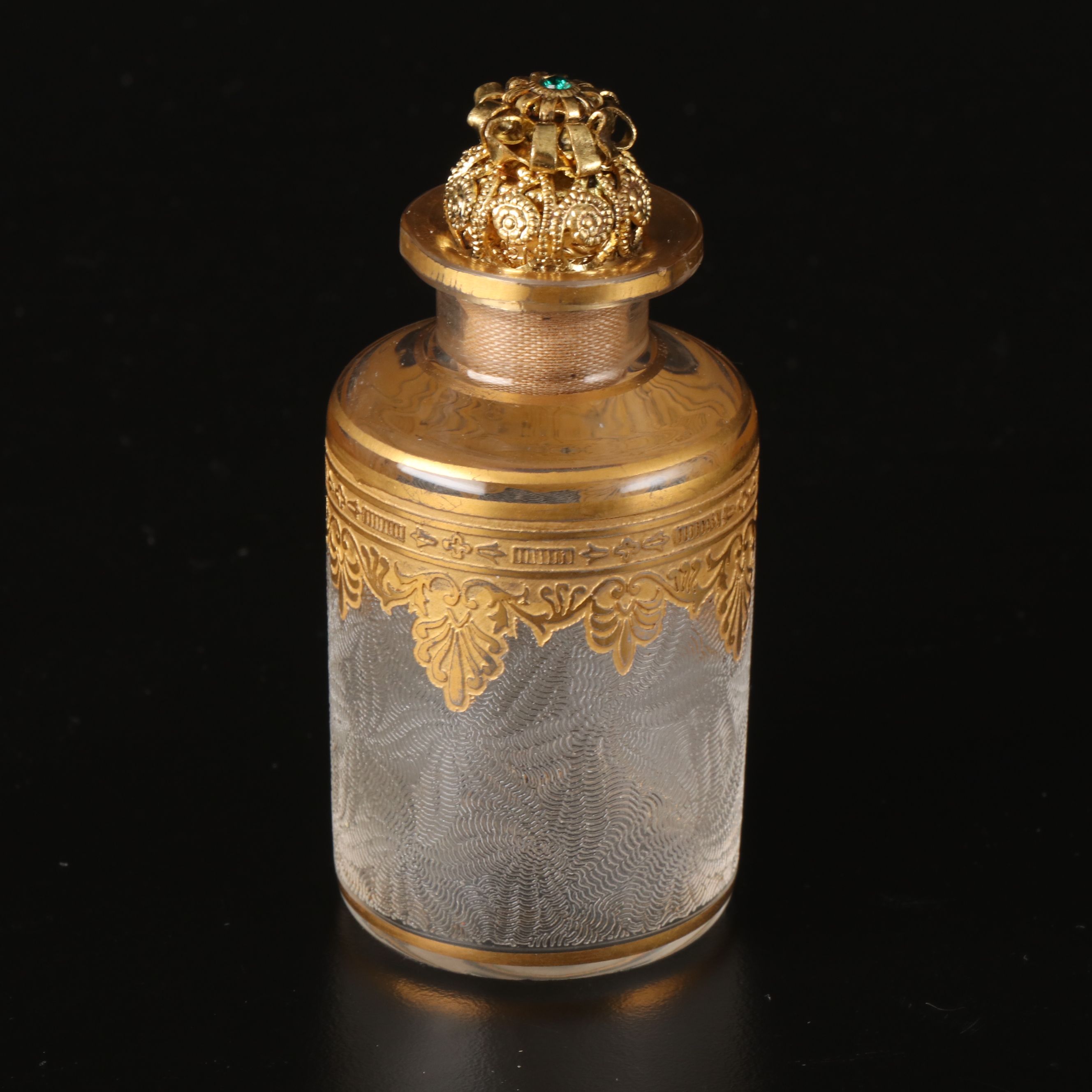 French Style Gilt Perfume Bottle with Jeweled Stopper, Early 20th C.