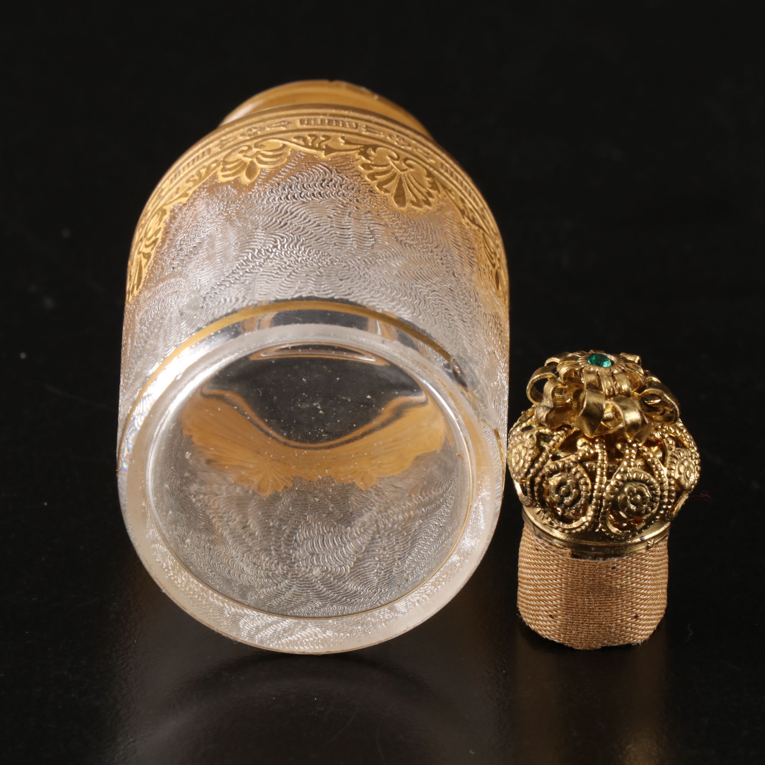 French Style Gilt Perfume Bottle with Jeweled Stopper, Early 20th C.