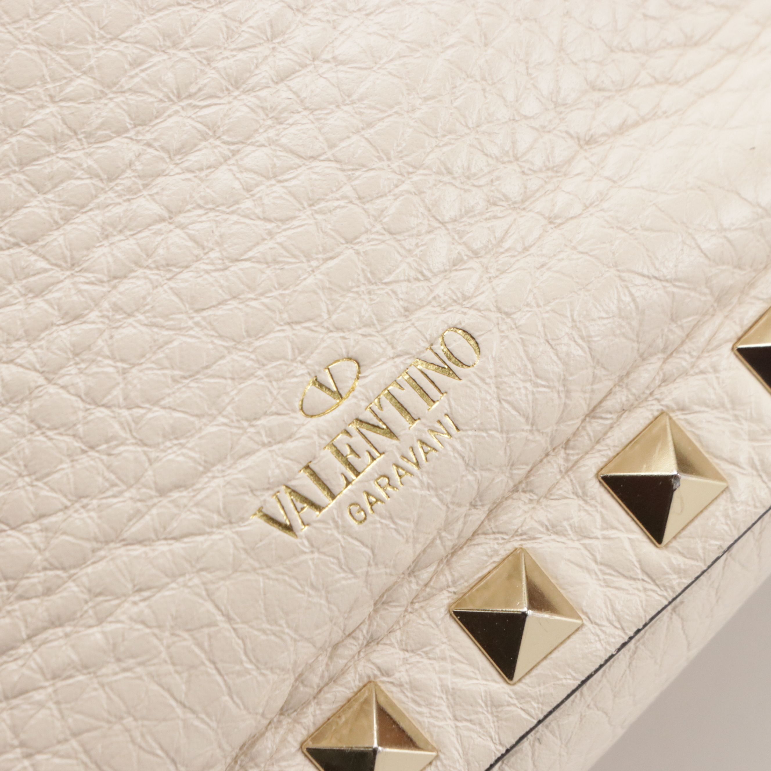 Valentino Garavani Rockstud Mini Two-Way Tote Bag in Ivory Grained Calfskin