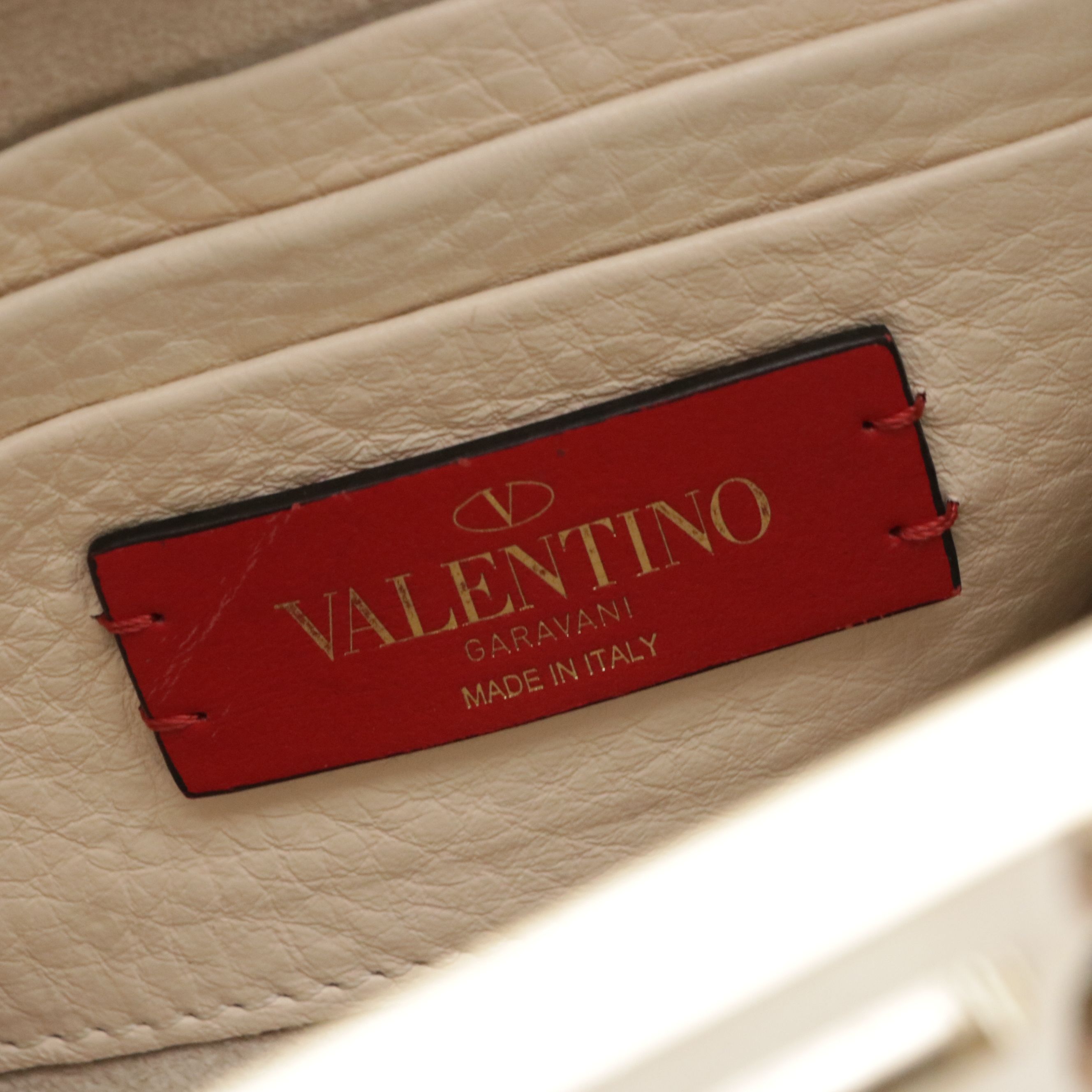 Valentino Garavani Rockstud Mini Two-Way Tote Bag in Ivory Grained Calfskin