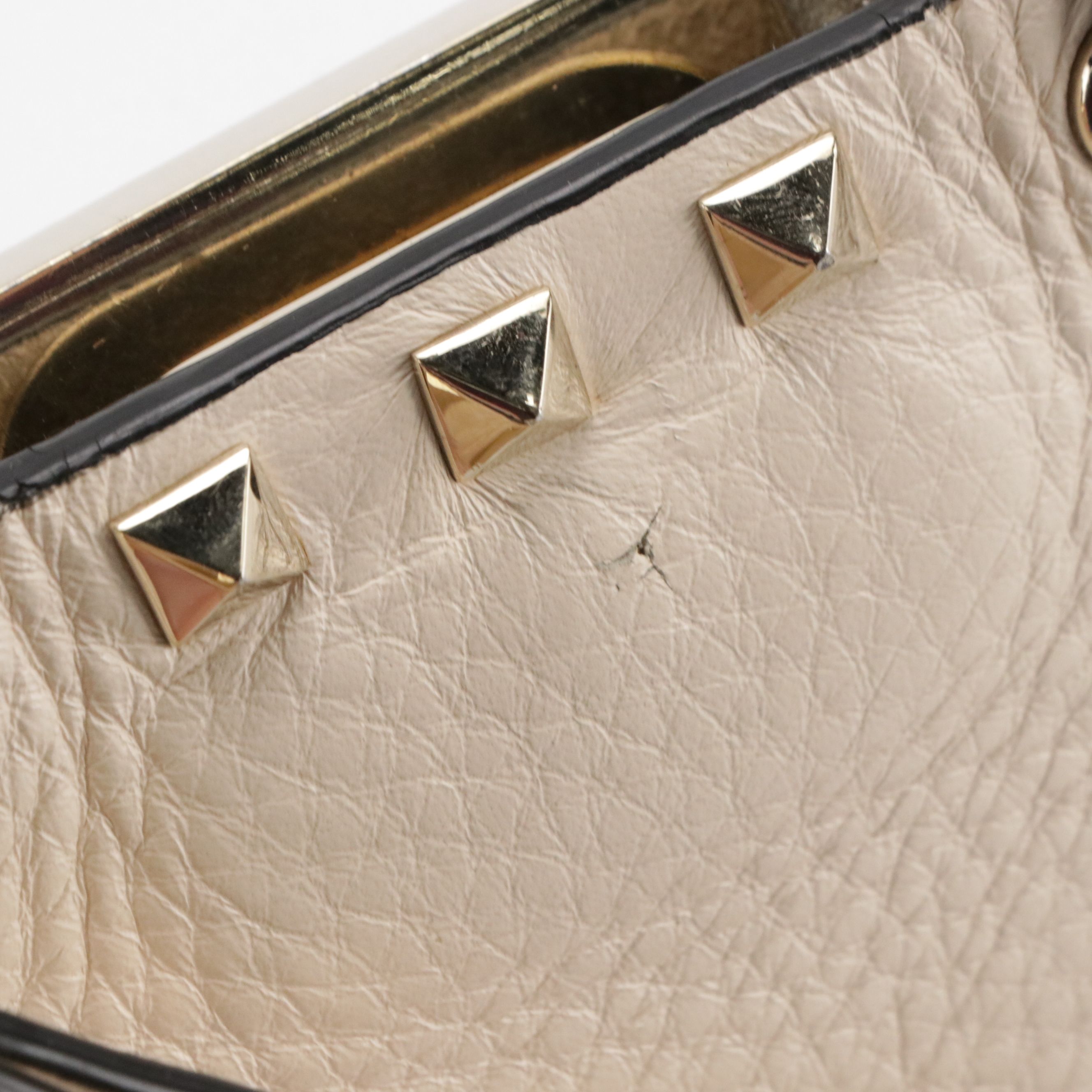 Valentino Garavani Rockstud Mini Two-Way Tote Bag in Ivory Grained Calfskin