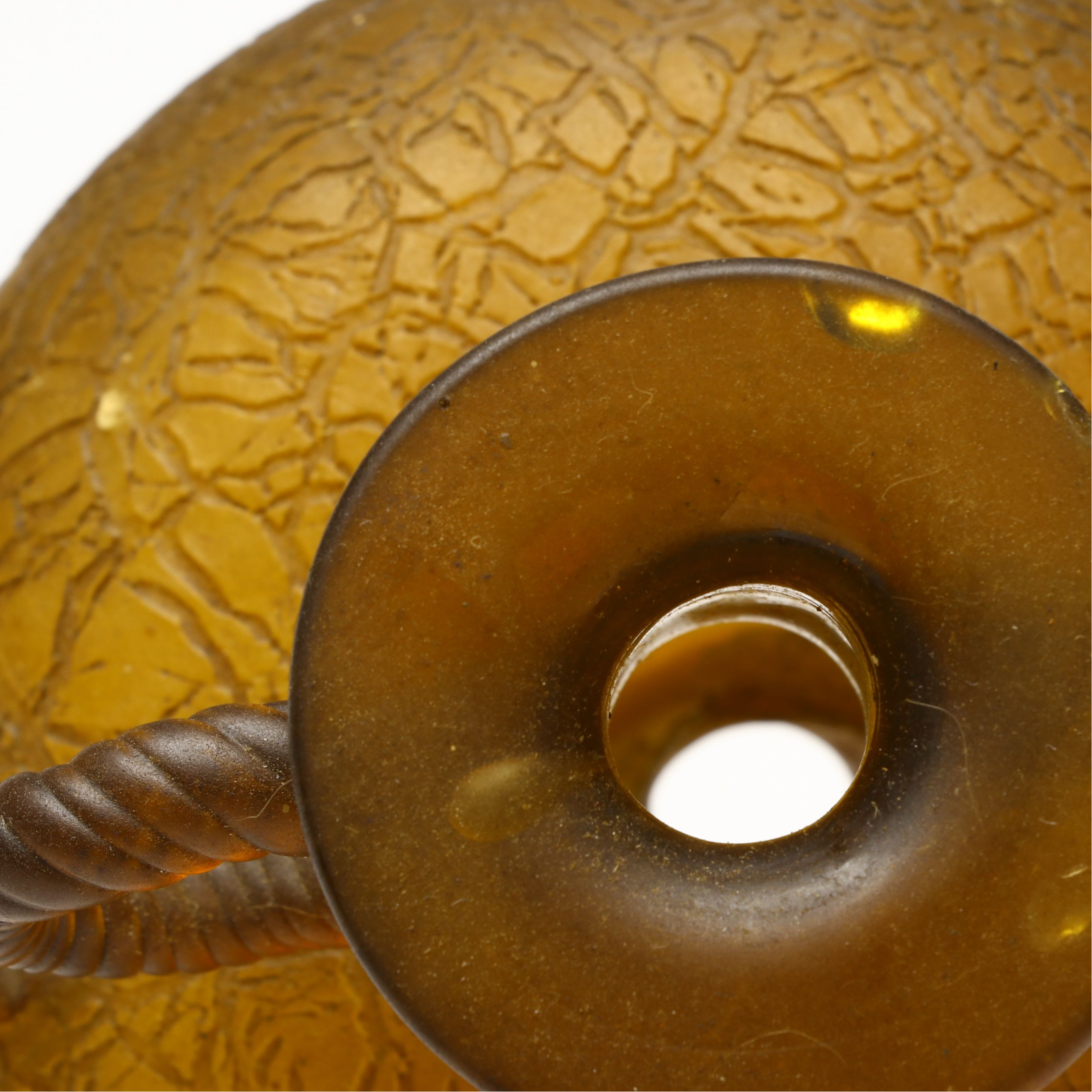 Loetz Style Crackled Amber Glass Vessel with Applied Handles