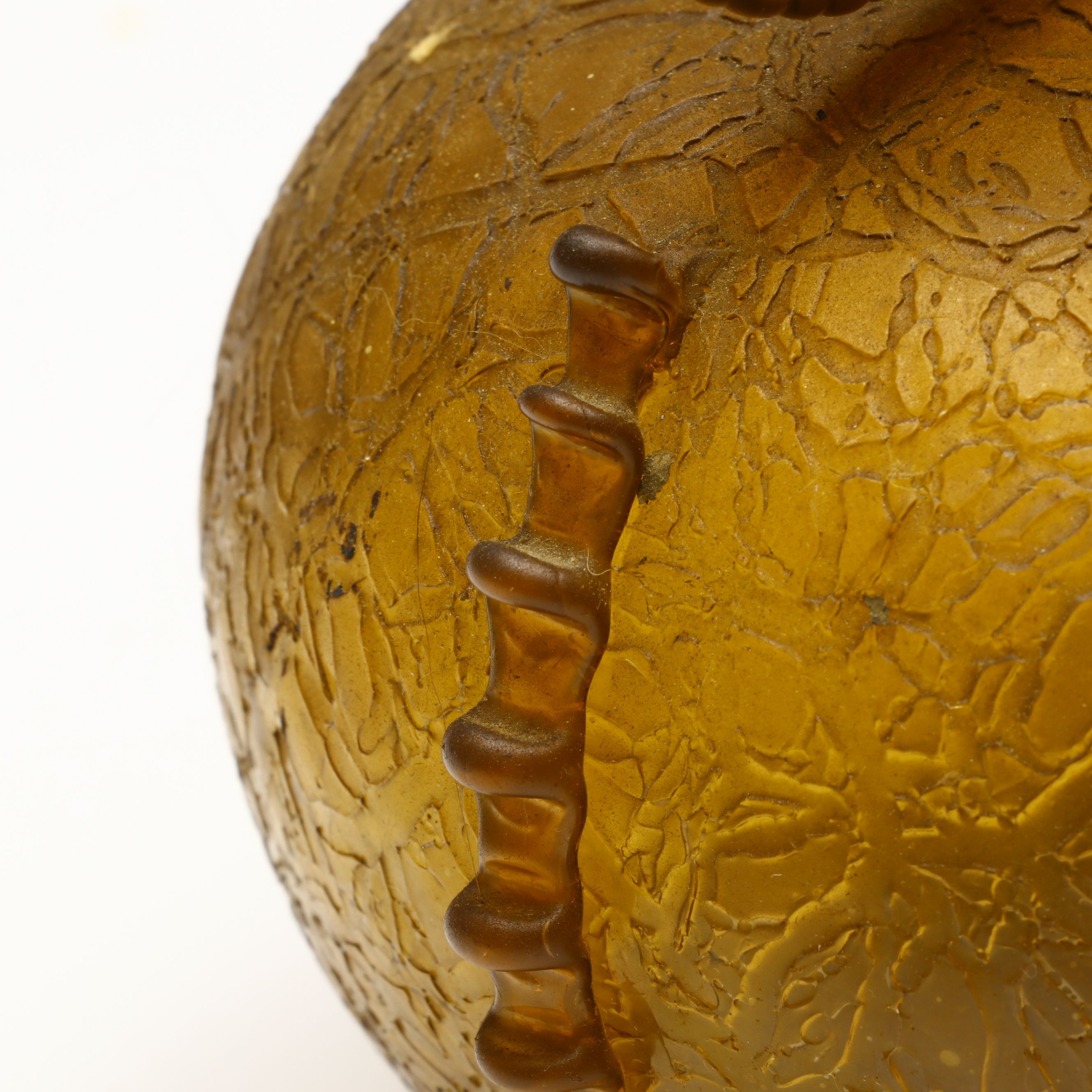 Loetz Style Crackled Amber Glass Vessel with Applied Handles