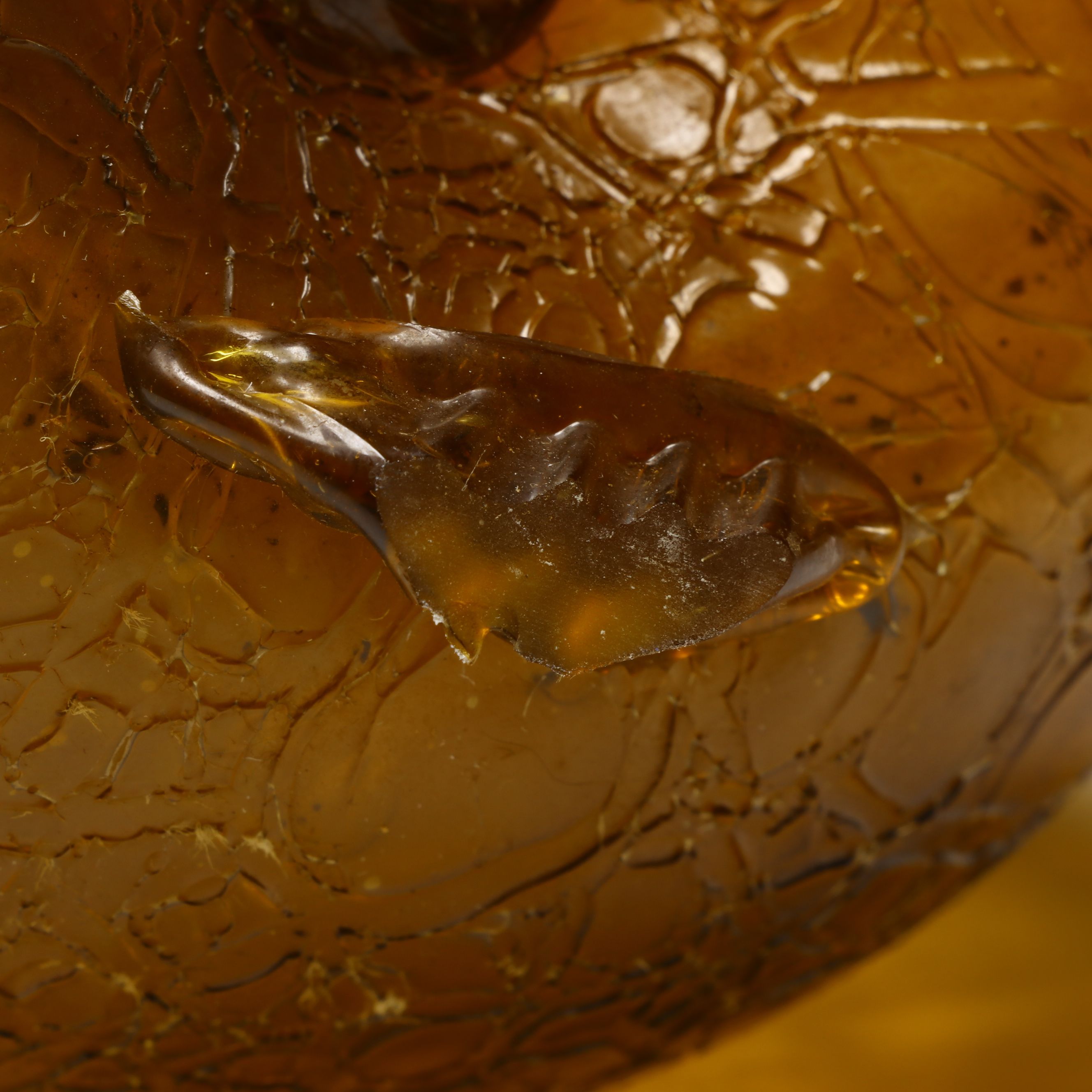 Loetz Style Crackled Amber Glass Vessel with Applied Handles