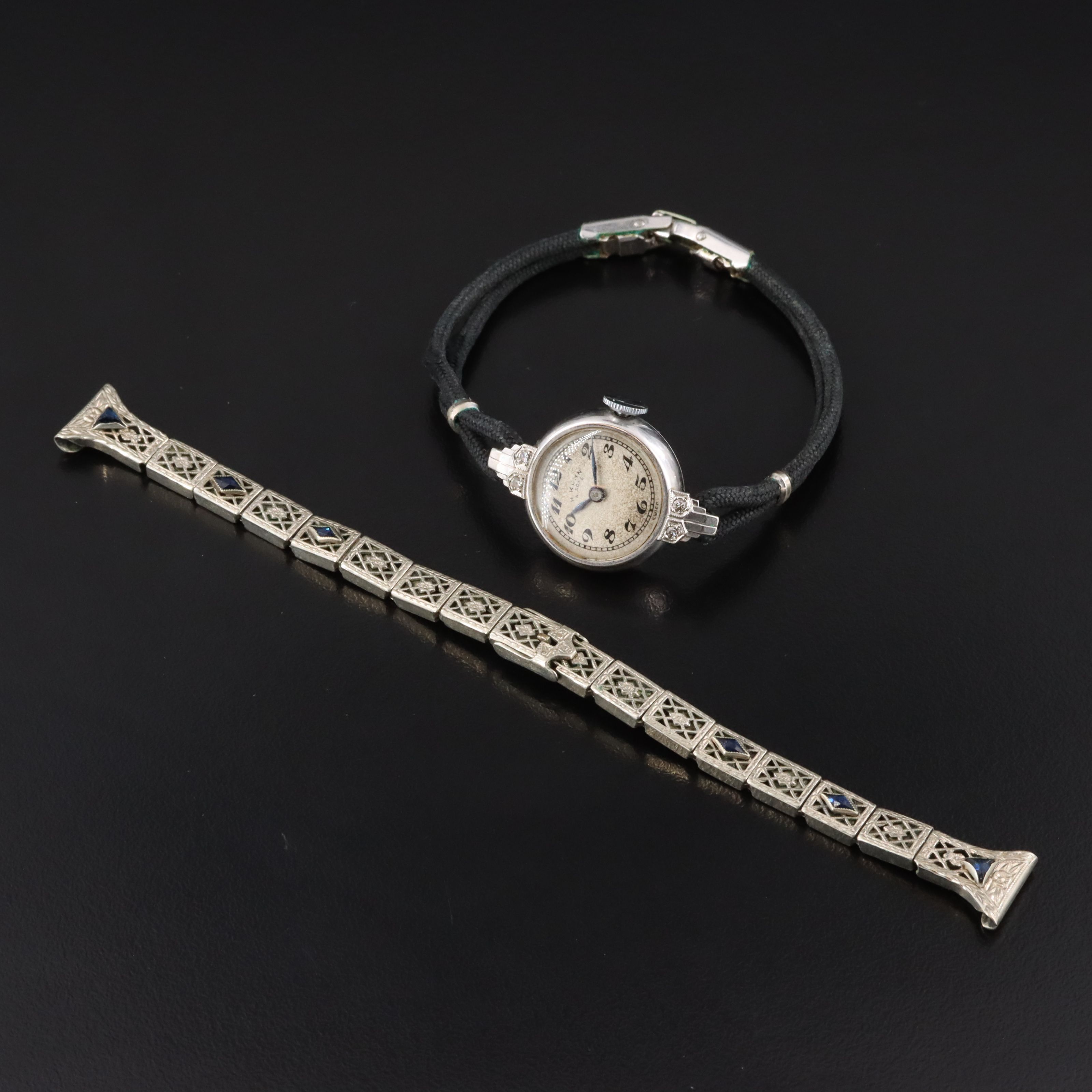 14K Diamond Watch with Wristacrat Gold-Filled Filigree and Gemstone Watch Band