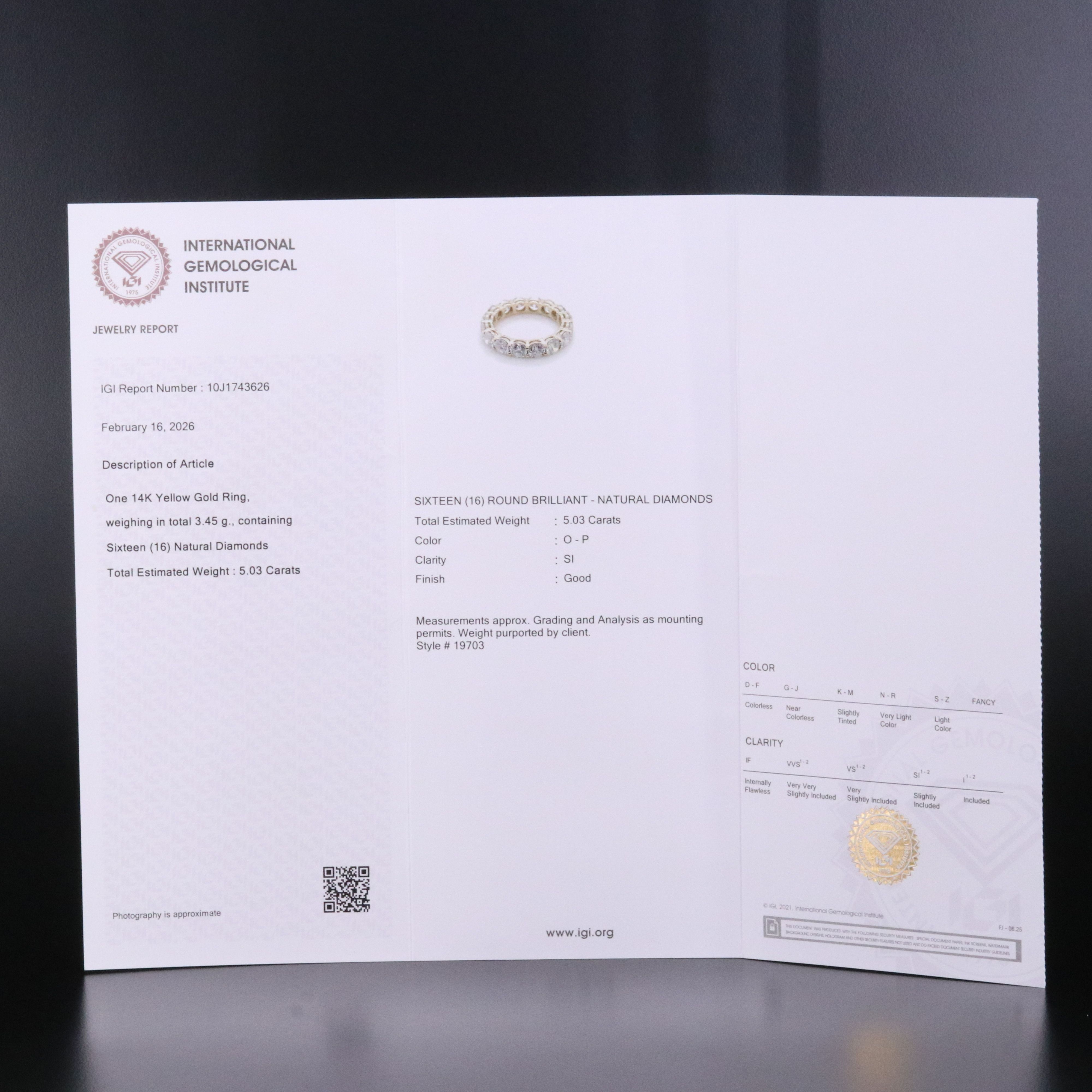 14K 5.03 CTW Diamond Eternity Band with IGI Jewelry Report