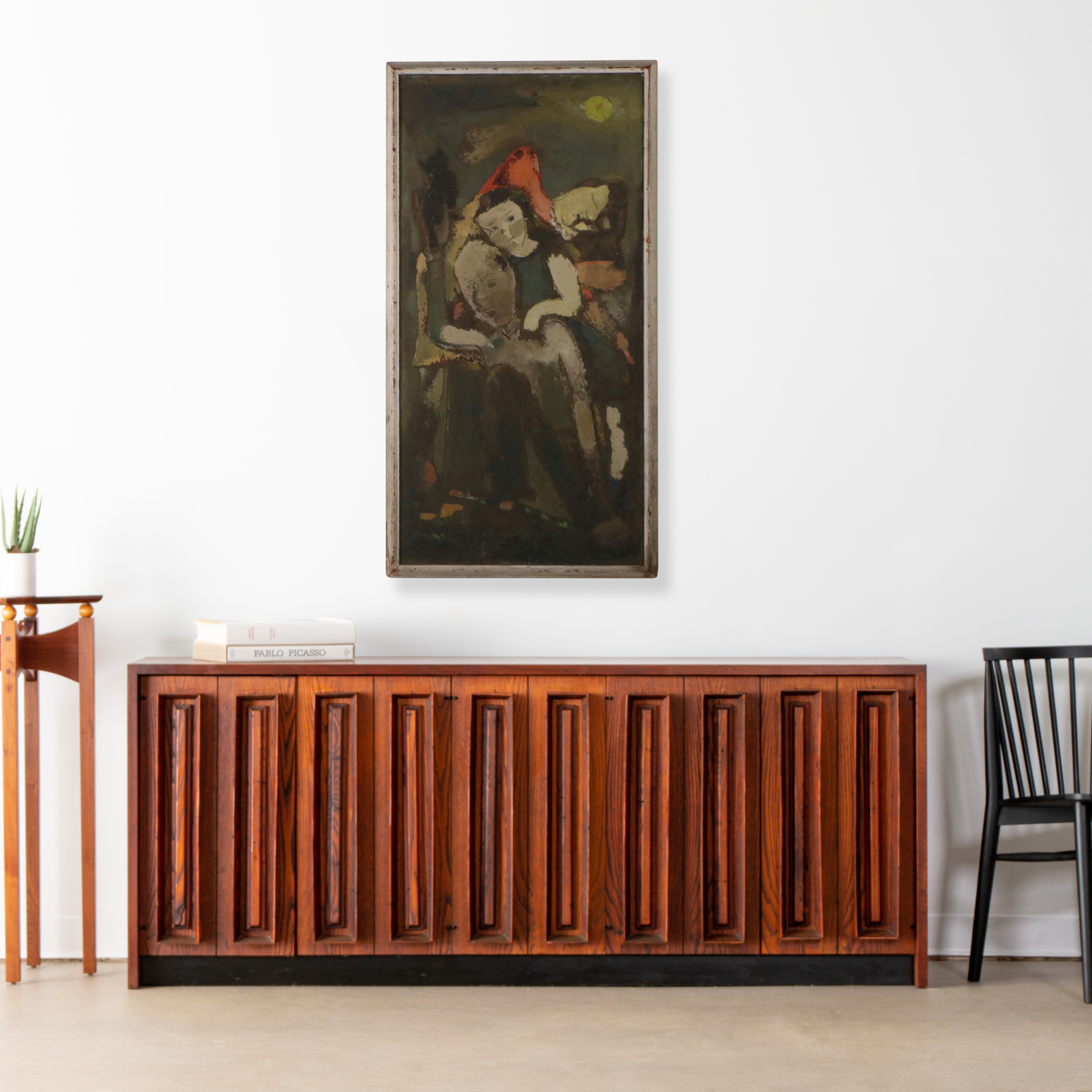 Sterling Strauser Oil Painting of Nocturne with Three Figures and Cat, 1942