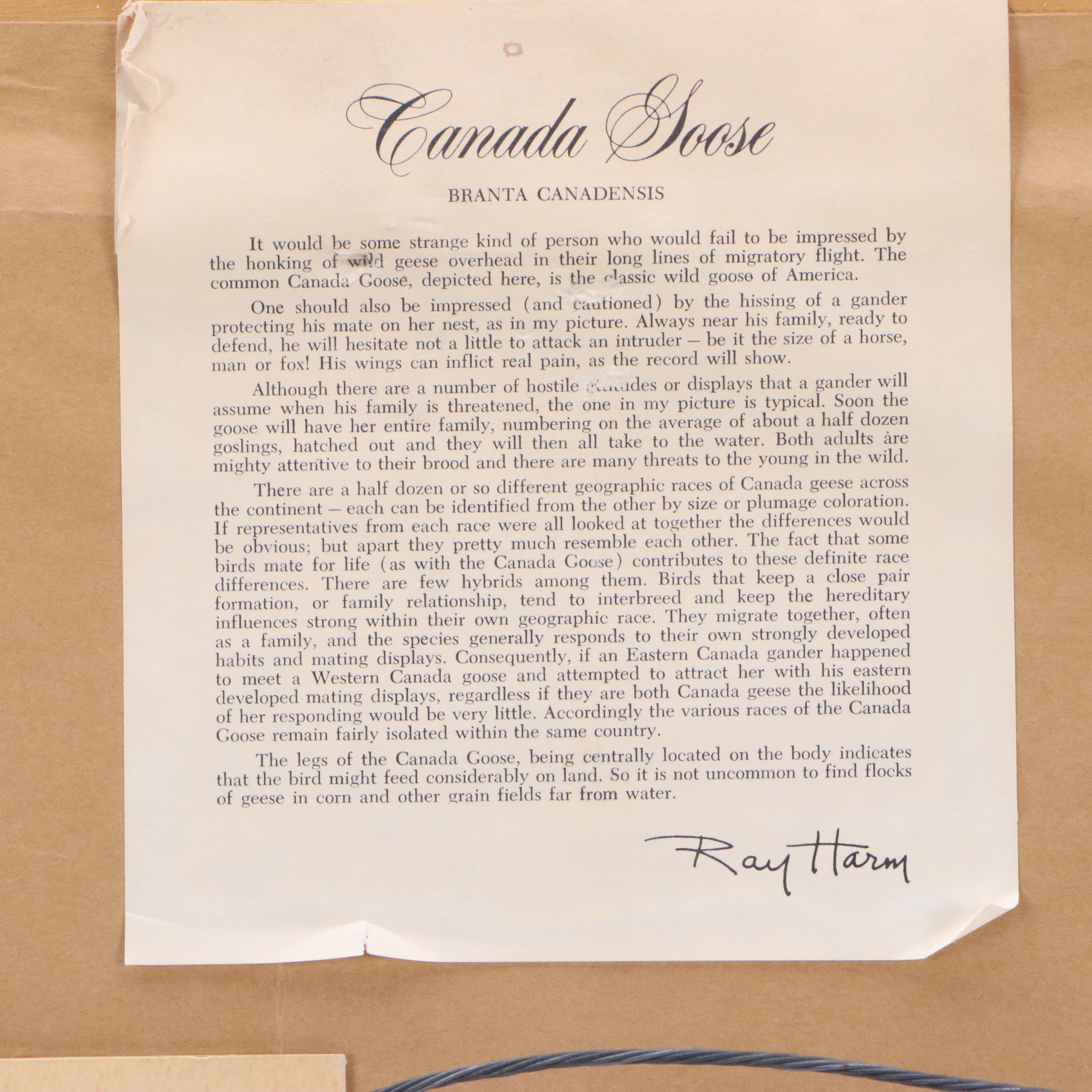 Ray Harm Offset Lithograph "Canada Goose"